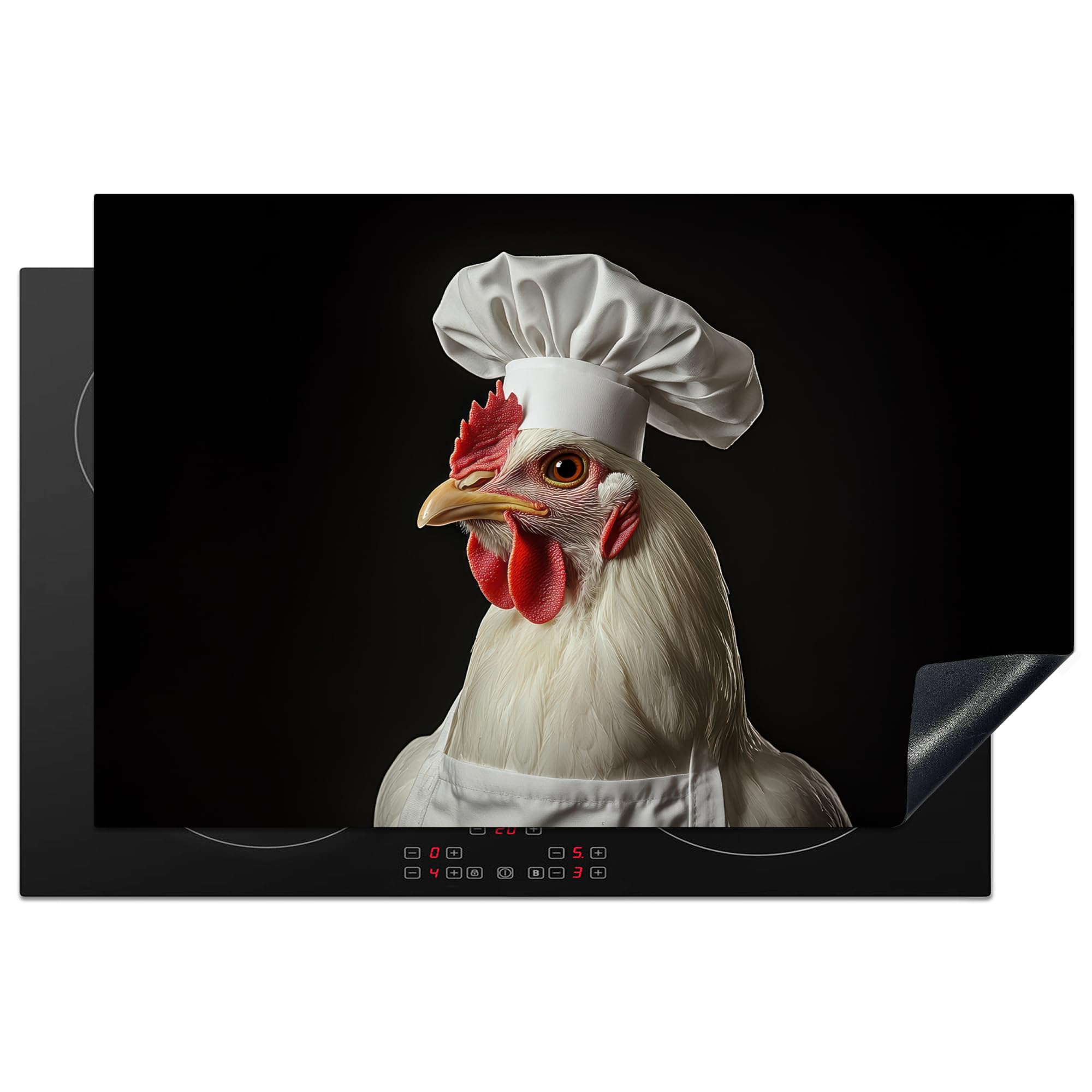 KitchenYeah© Induction Hob Protector Mat 20.5"x31.5" / 80.2x52.2 cm Stove Cap Top Cover Kitchen Cooker Covers for Electric Hobs Vinyl Chefs Hat - Red - Chicken