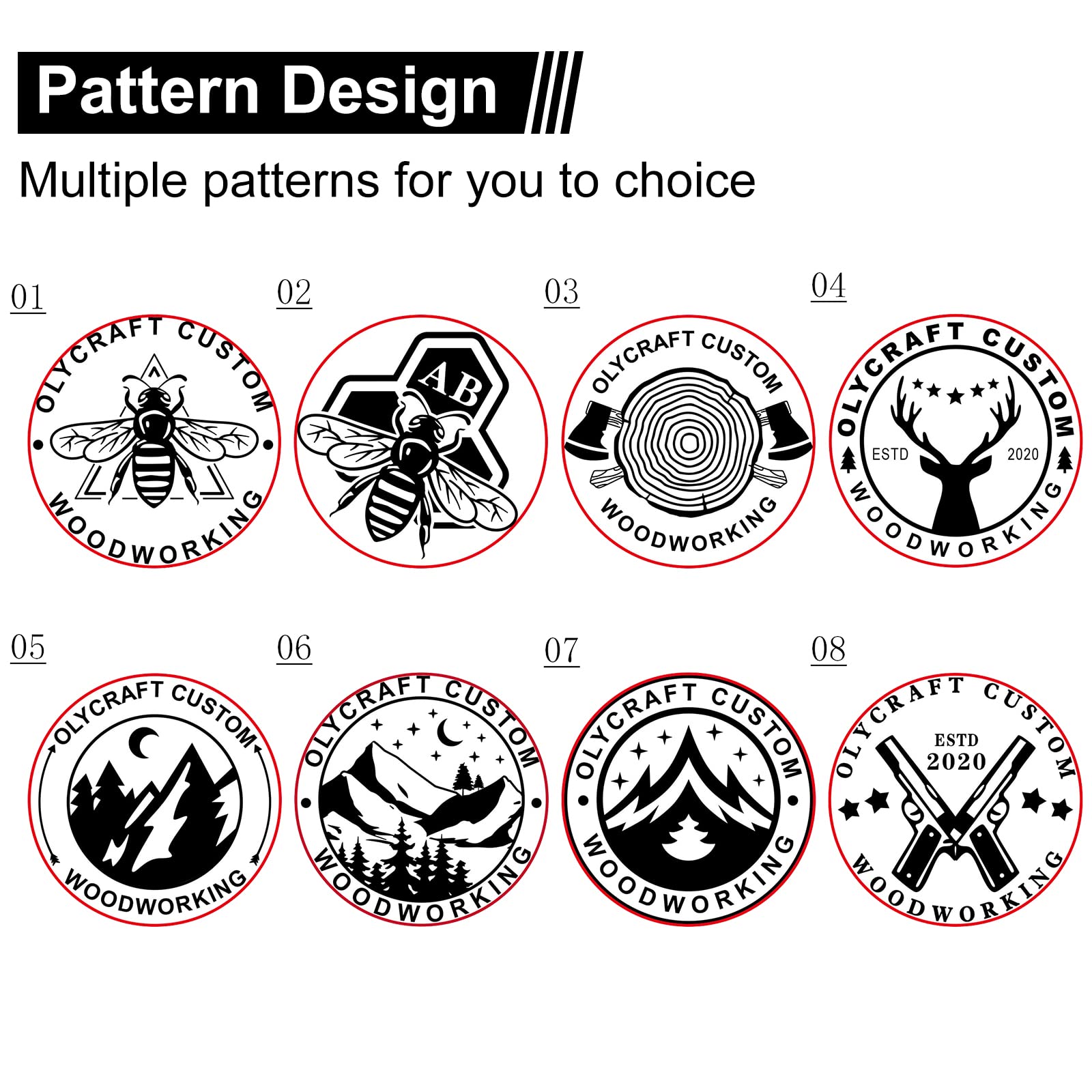 OLYCRAFT Custom Wood Leather Branding Iron Custom Branding Iron Stamp BBQ Heat Stamp with Brass Head Wood Handle for Woodworking & Handcrafted Design -1.2”/1.6”/2”/2.4”