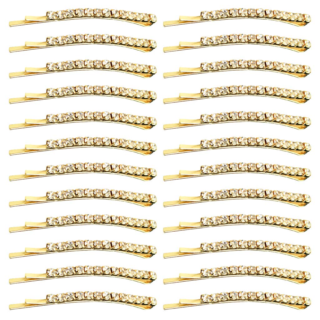 Nydotd 24Pcs Rhinestone Bobby Pin Metal Hair Clips Crystal Hair Pin Diamond Bobby Pins Decorations Silver Hairpins Hairclips Bangs Clips Gifts for Lady Women Girls (Gold)