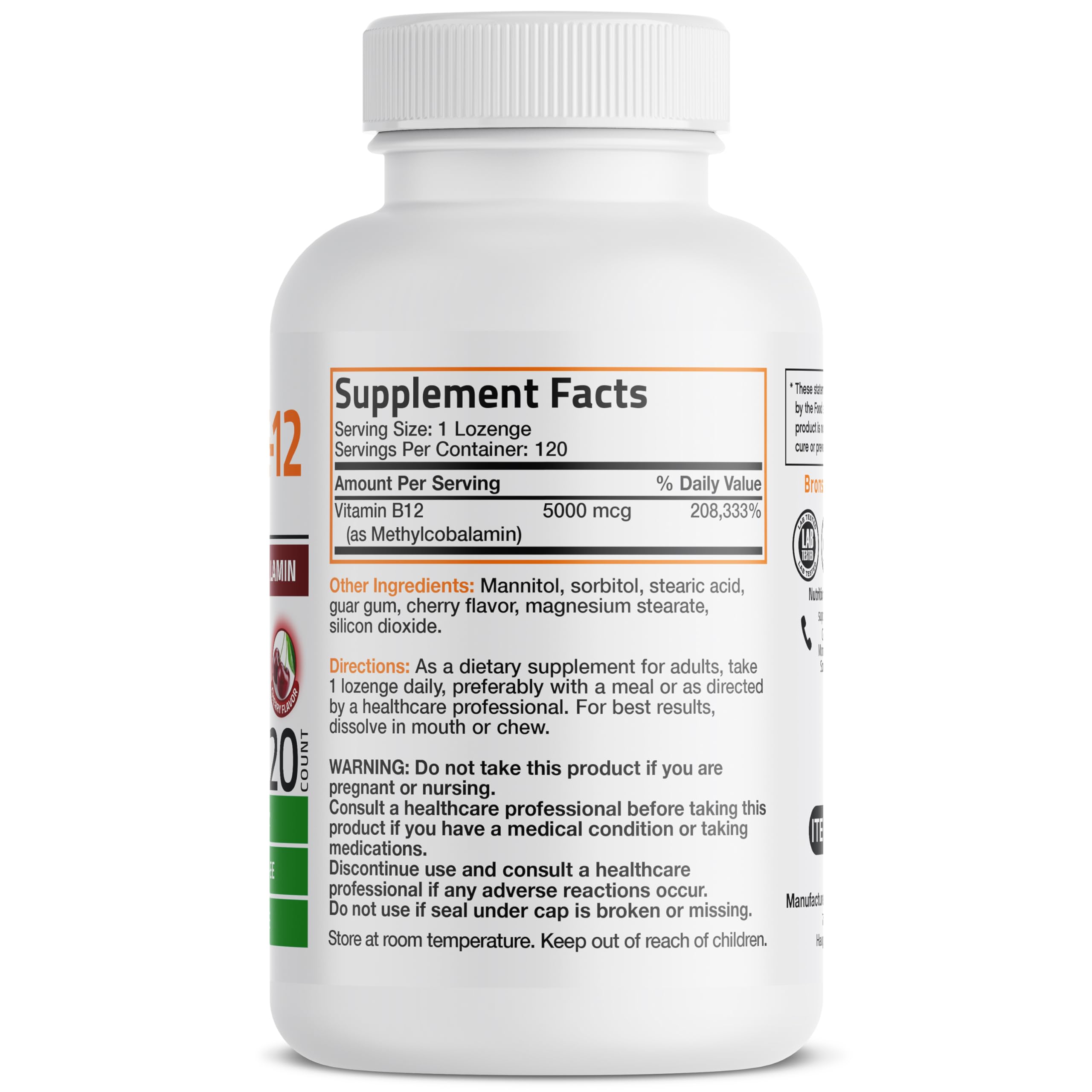 Bronson Methyl B12 5000 mcg Methylcobalamin Sublingual, 120 Lozenges — Amazon image 2