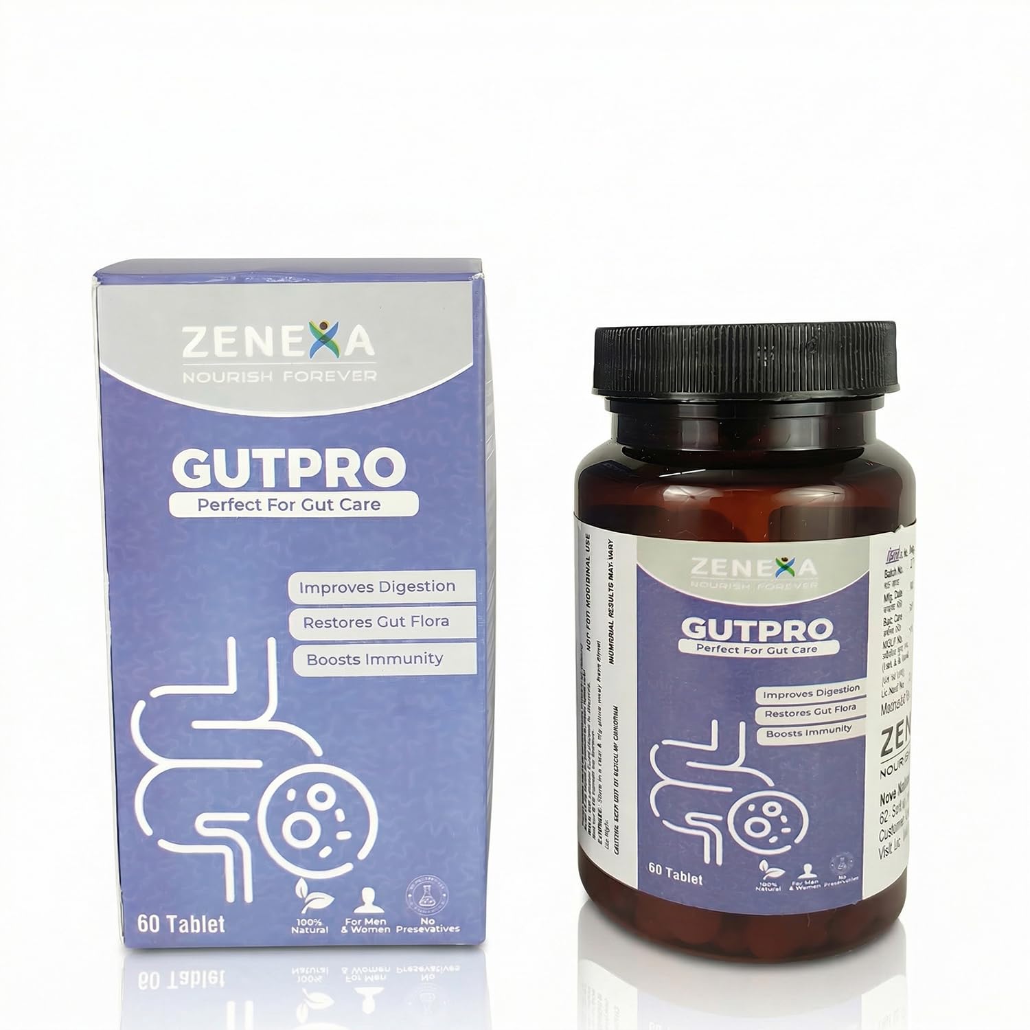 GUTPRO Probiotic & Prebiotic Nutritional Supplement with FOS, L-Glutamine and Multi-Strain Probiotic Blend | Daily Nutritional Formula | 60 Tablets-image-22