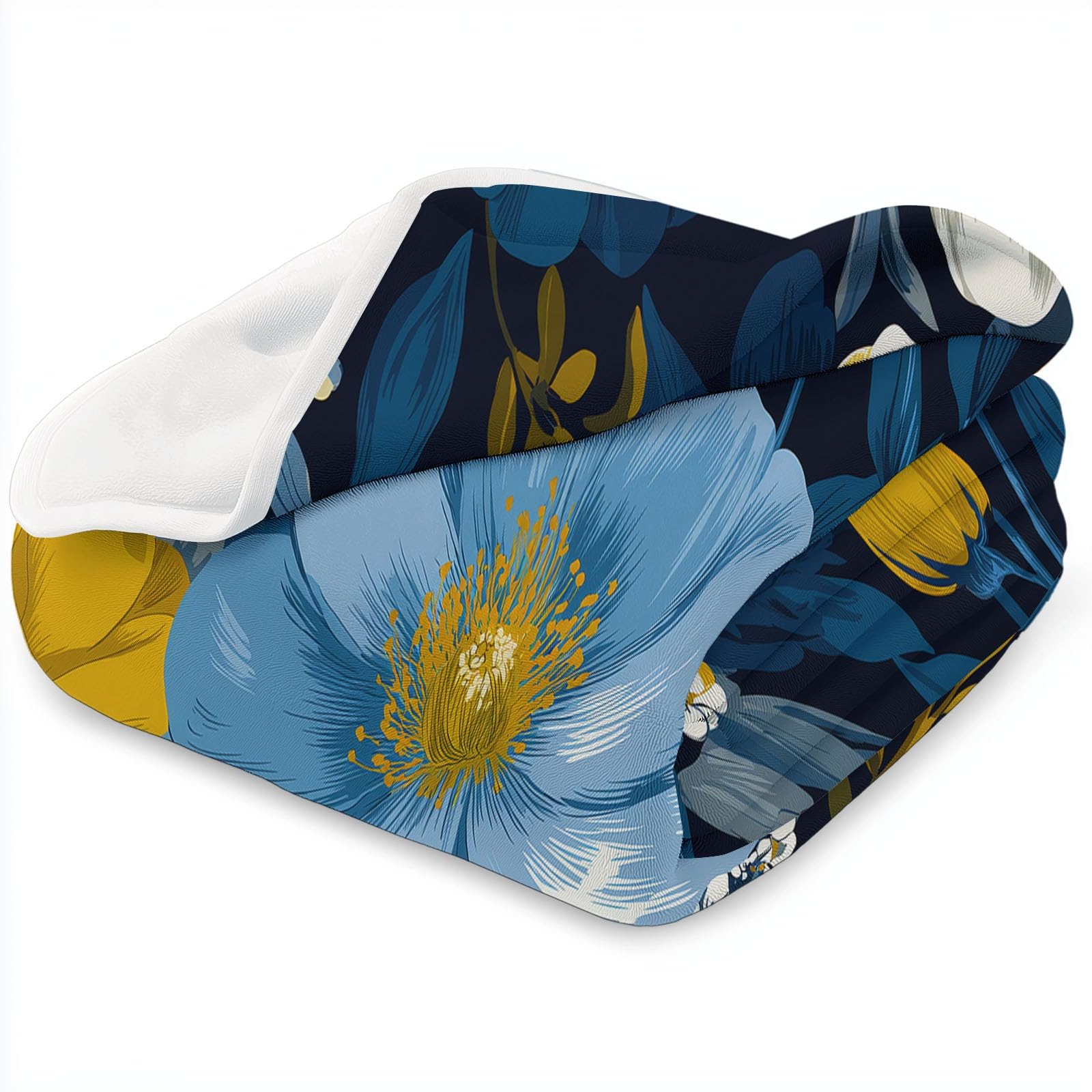 Manta de franela mullida de 220 x 240 cm, de lujo de plantas y flores, manta para sofá y cama como manta de sofá, manta de forro polar de microfibra suave como colcha y manta de sofá, color azul