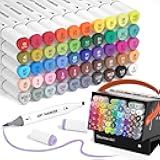 Shuttle Art Alcohol Markers Brush tip, Dual Tip Brush & Chisel Tip Art Marker Set, 50 Colors plus 1 Blender Permanent Marker Pens with Case Perfect for Illustration Students Adults Coloring