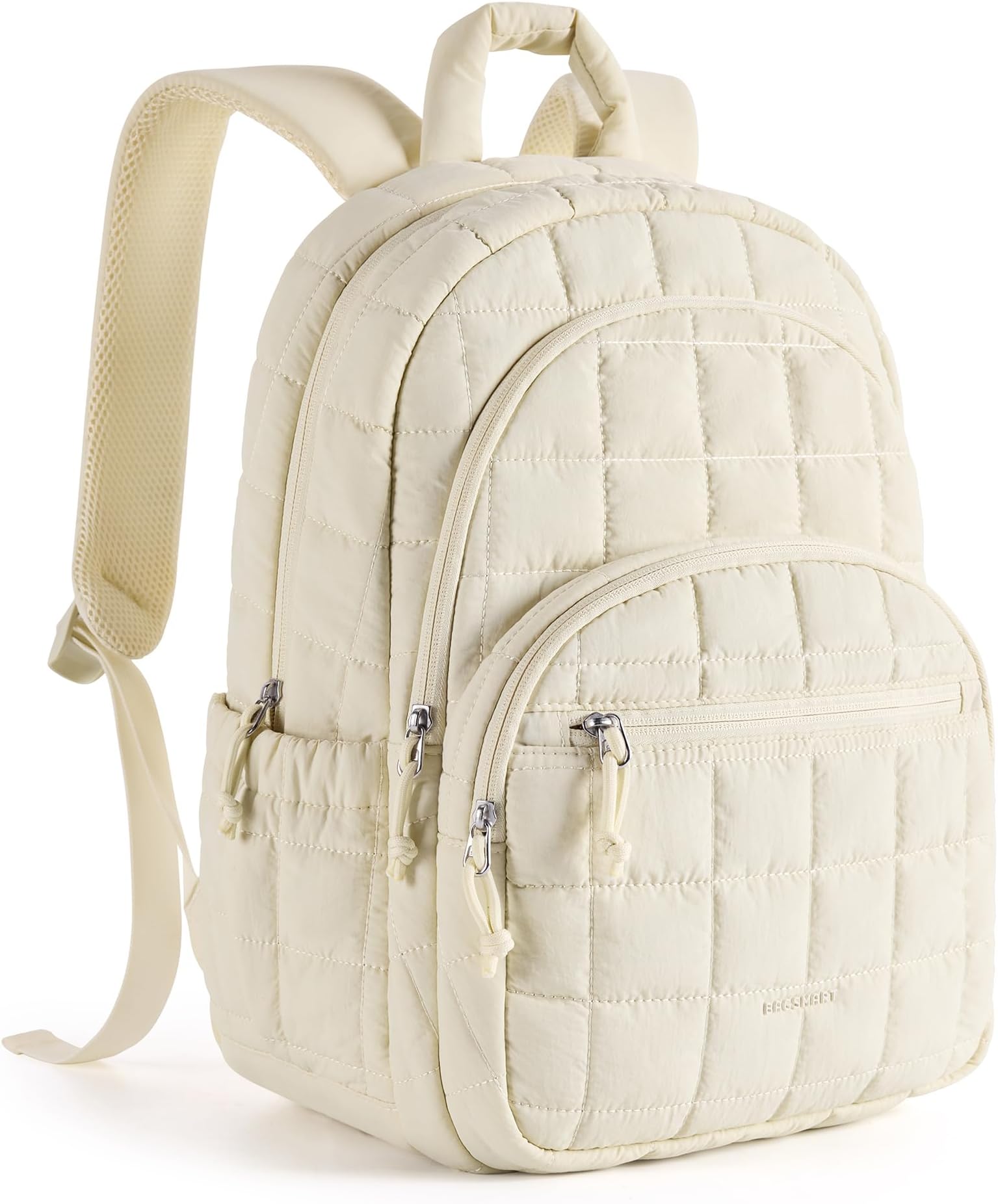 College Laptop Backpack, Travel Backpack for Women, Quilted Casual Daypack, Water-Resistant Bookbag for 15.6 Inch Laptop, Beige