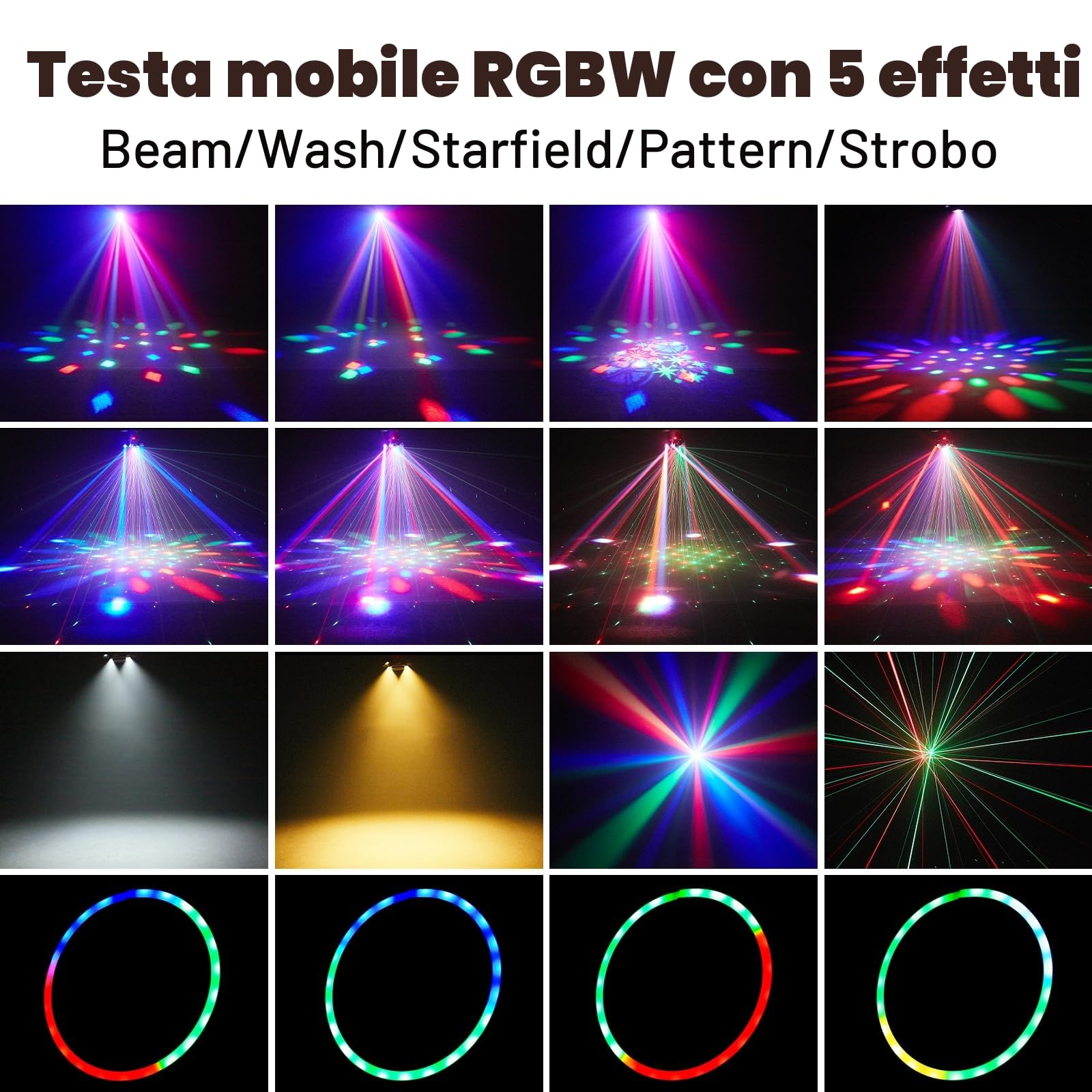 150W Teste Mobili LED con Telecomando RGBW Luci Discoteca 26CH Gobos Beam Moving Head Luci da Palco per DJ Bar Casa Feste Club Palcoscenico