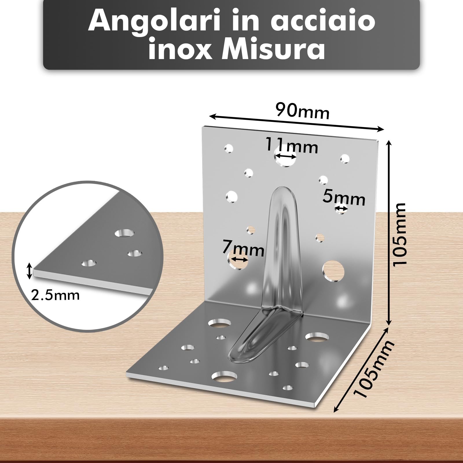 Shinfly 12 connettori angolari 105 x 105 x 90 mm, spessore 2,5 mm, zincato