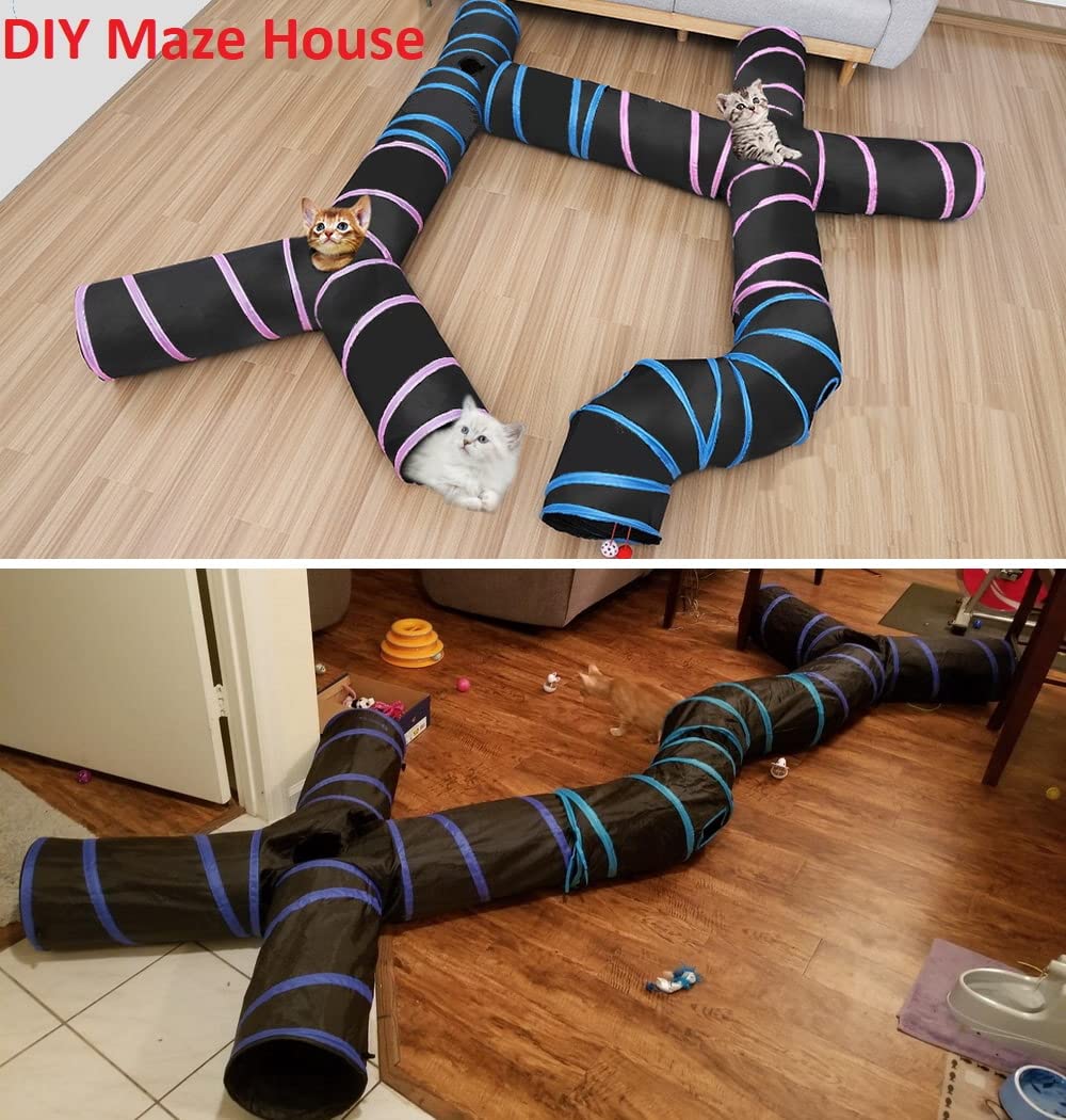 Túneles para gatos, hurón, conejo, conejo, tubos, hábitats de metro, estilo S, bricolaje para gatos, casa de campaña, juguete interactivo para gatitos (tipo S: tubos de 5 vías)
