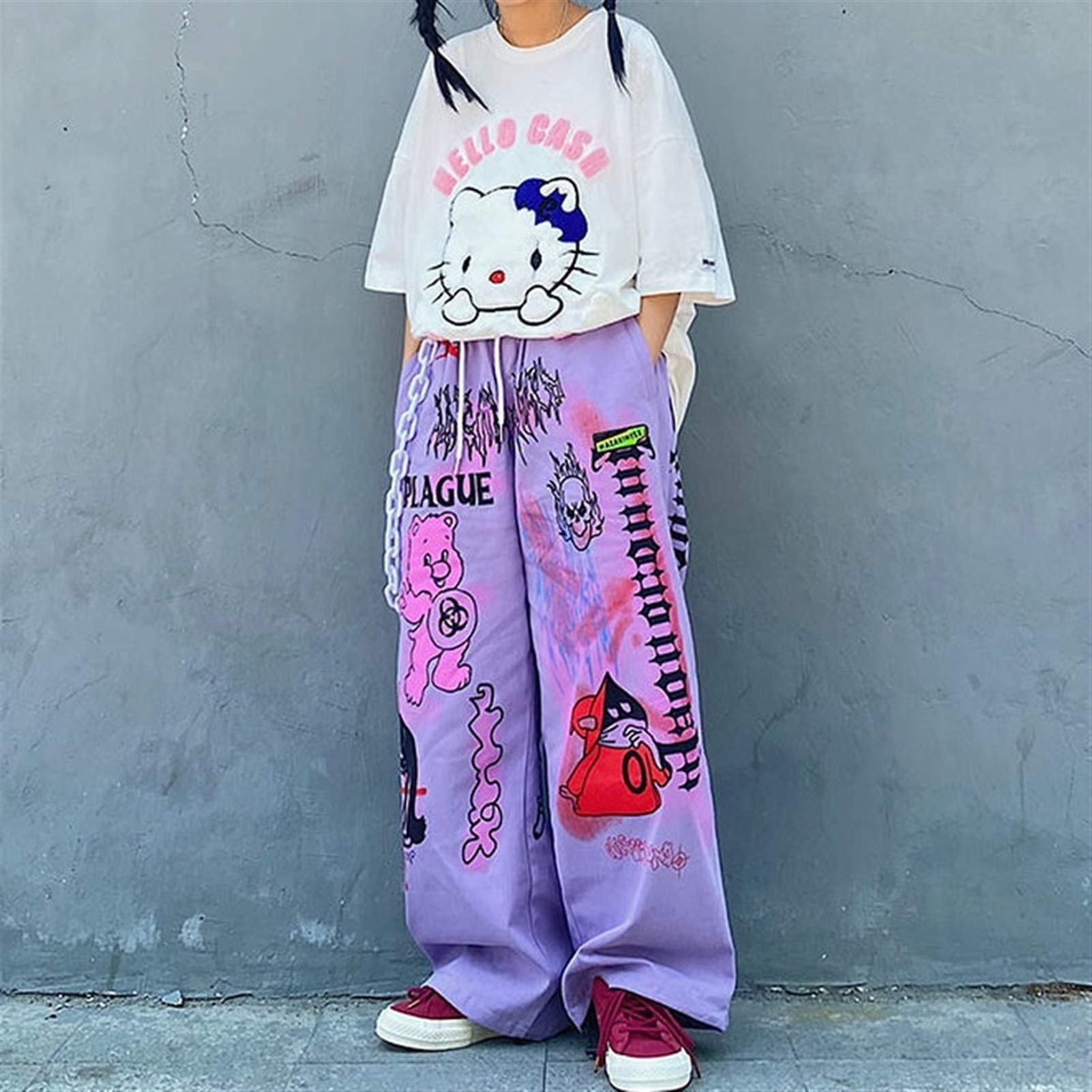 Amazon.co.jp: 女性ズボンアニメプリントワイドレッグパンツ女性審美性