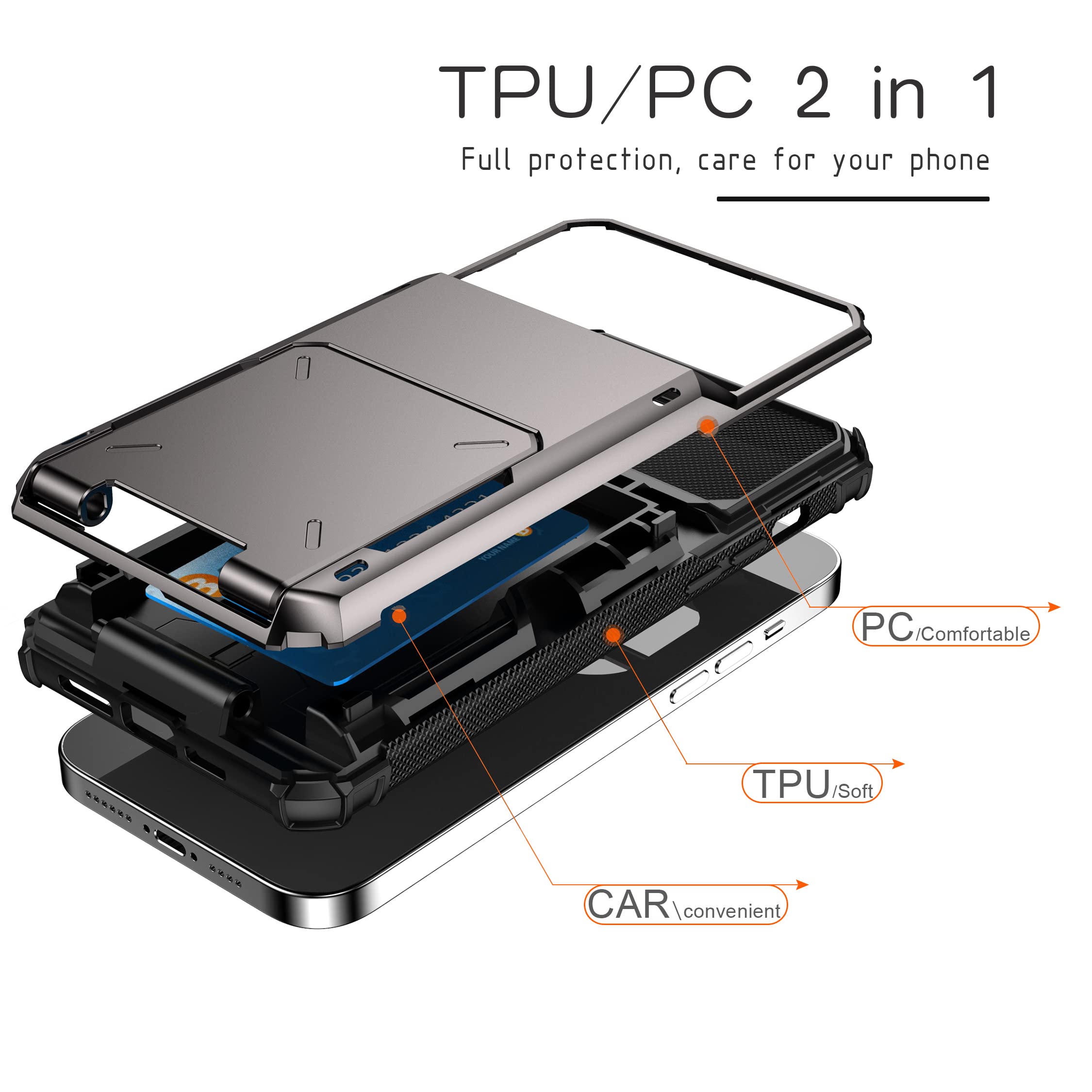 SORAKA Custodia per iPhone 14 Pro Max con Portacarte Portafoglio PC TPU a Doppio Strato Cover Armatura Antiurto
