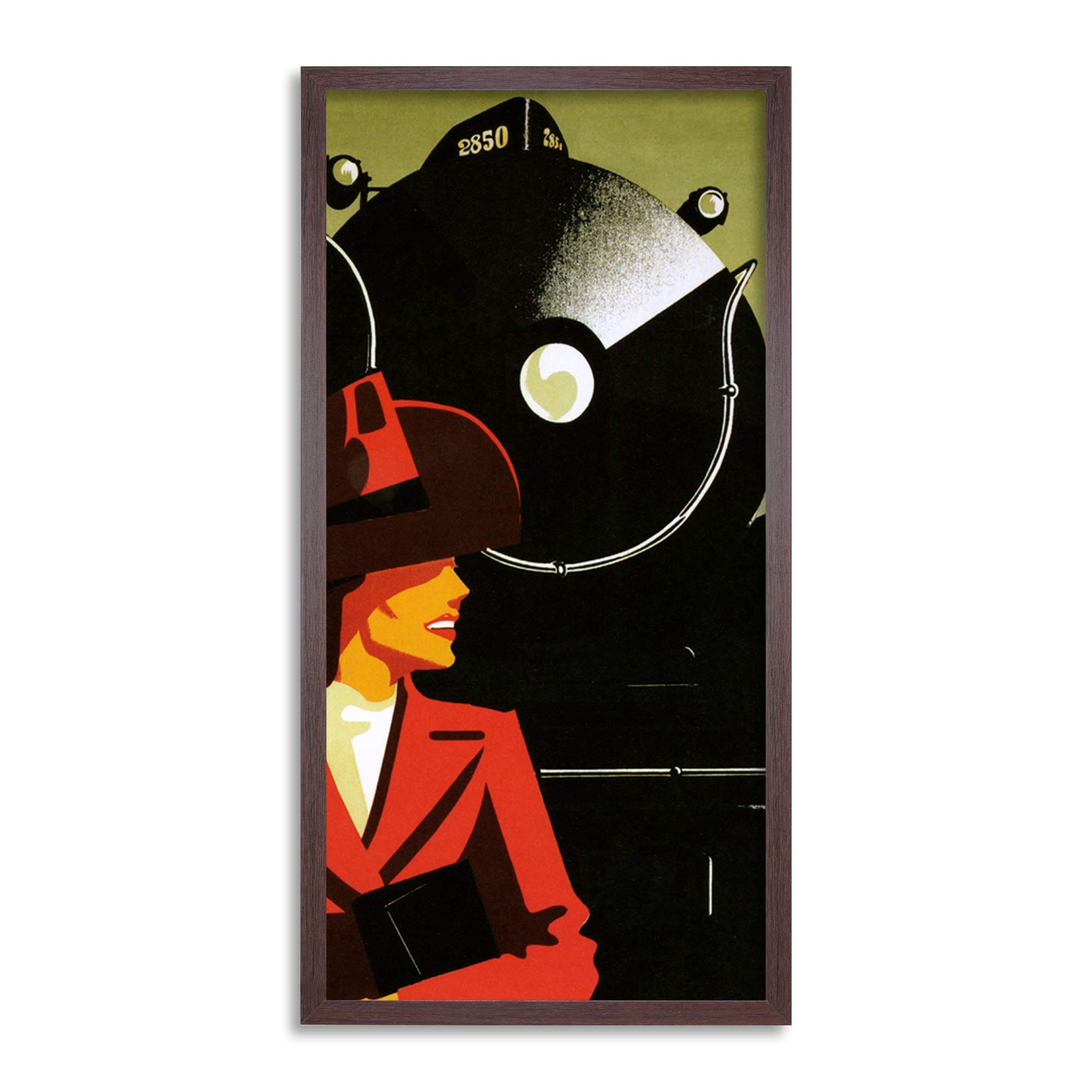 Wee Blue Coo Art Deco Train Stylish Woman Long Panel Framed Wall Art Print