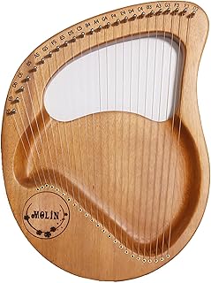 Lyre Harp, 24 String Mahogany Solid Wood String Instrument, with Carrying Case/Tuning Key/Spare String/English Instruction Manual, for Music Lovers Beginners Children Adults