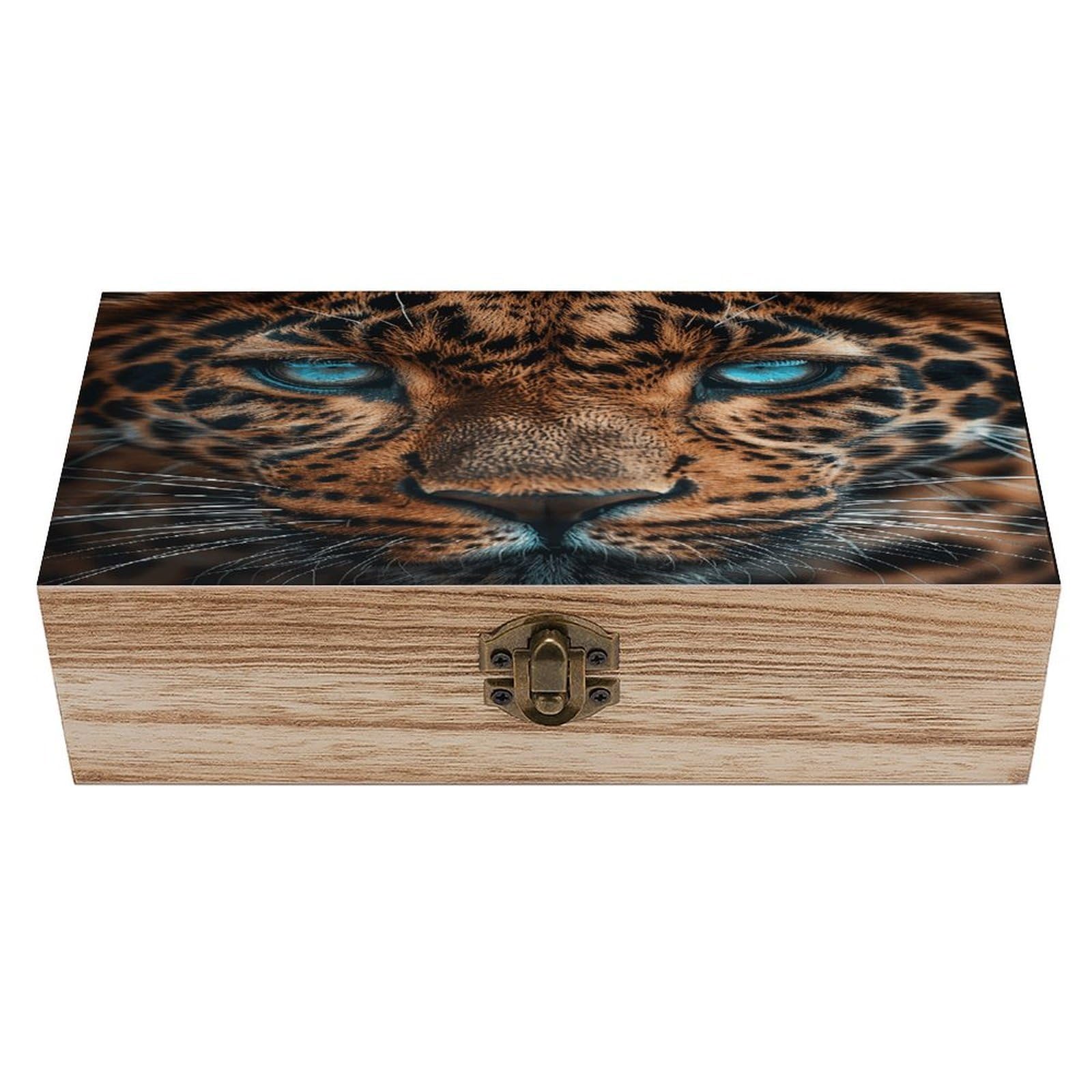asbwuo Leopard Face Wood Keepsake Box Wooden Box with Hinged Lid