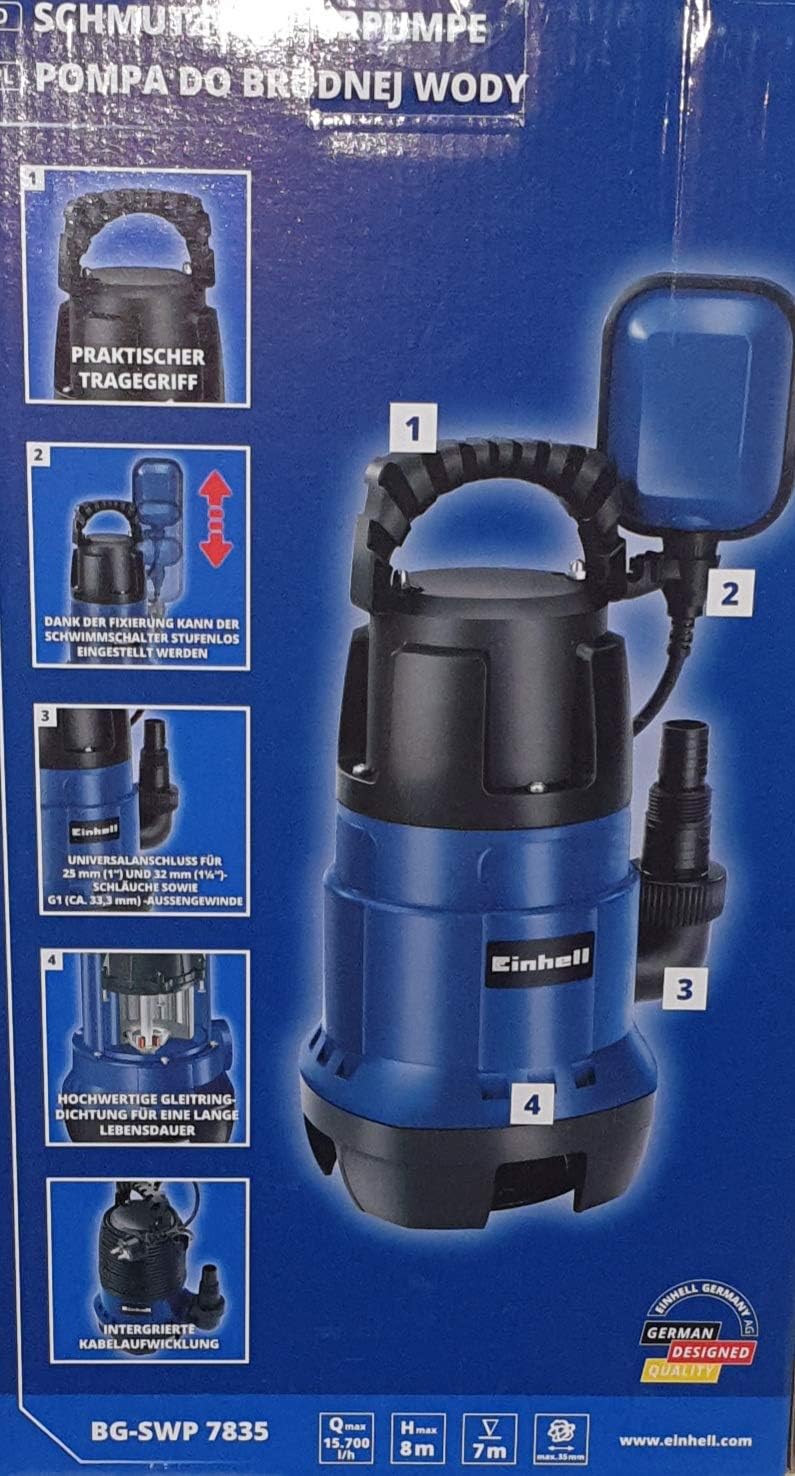 ปั๊มน้ำสกปรก Einhell BG-SWP 7835 พร้อมส่วนประกอบที่ระบุชื่อไว้