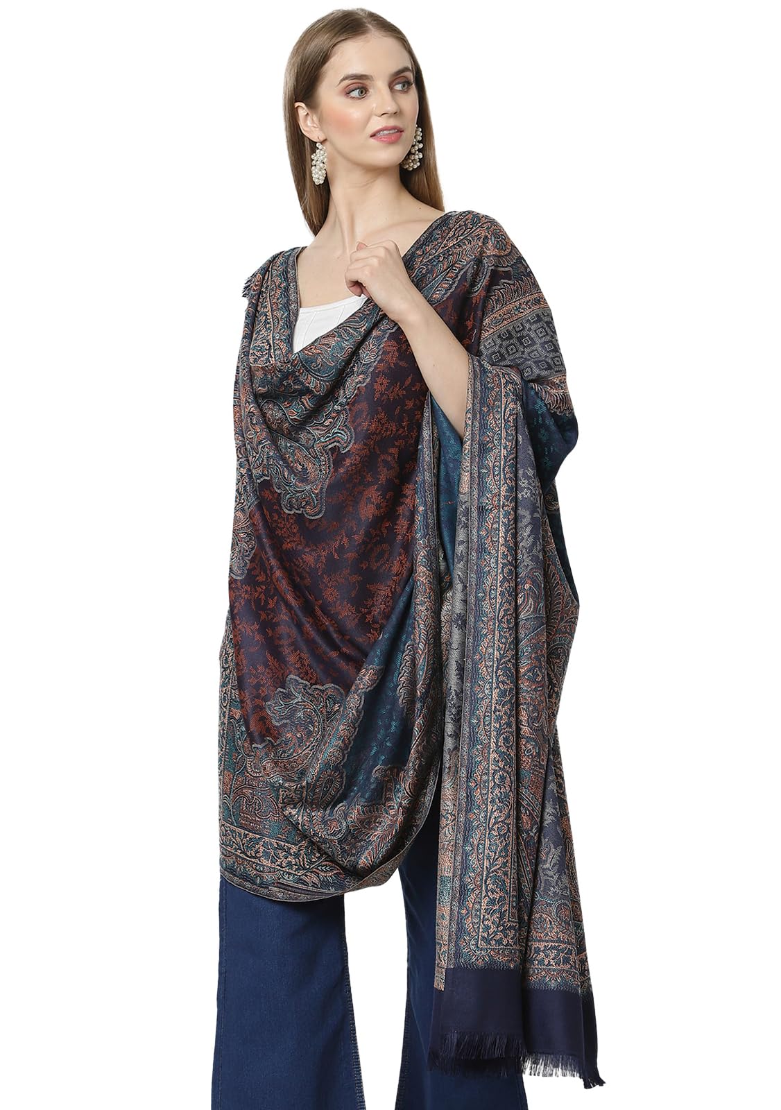 Women's Poly Wool Woven Jaal Soft Shawls, Wraps [Size: 40" X 80"]