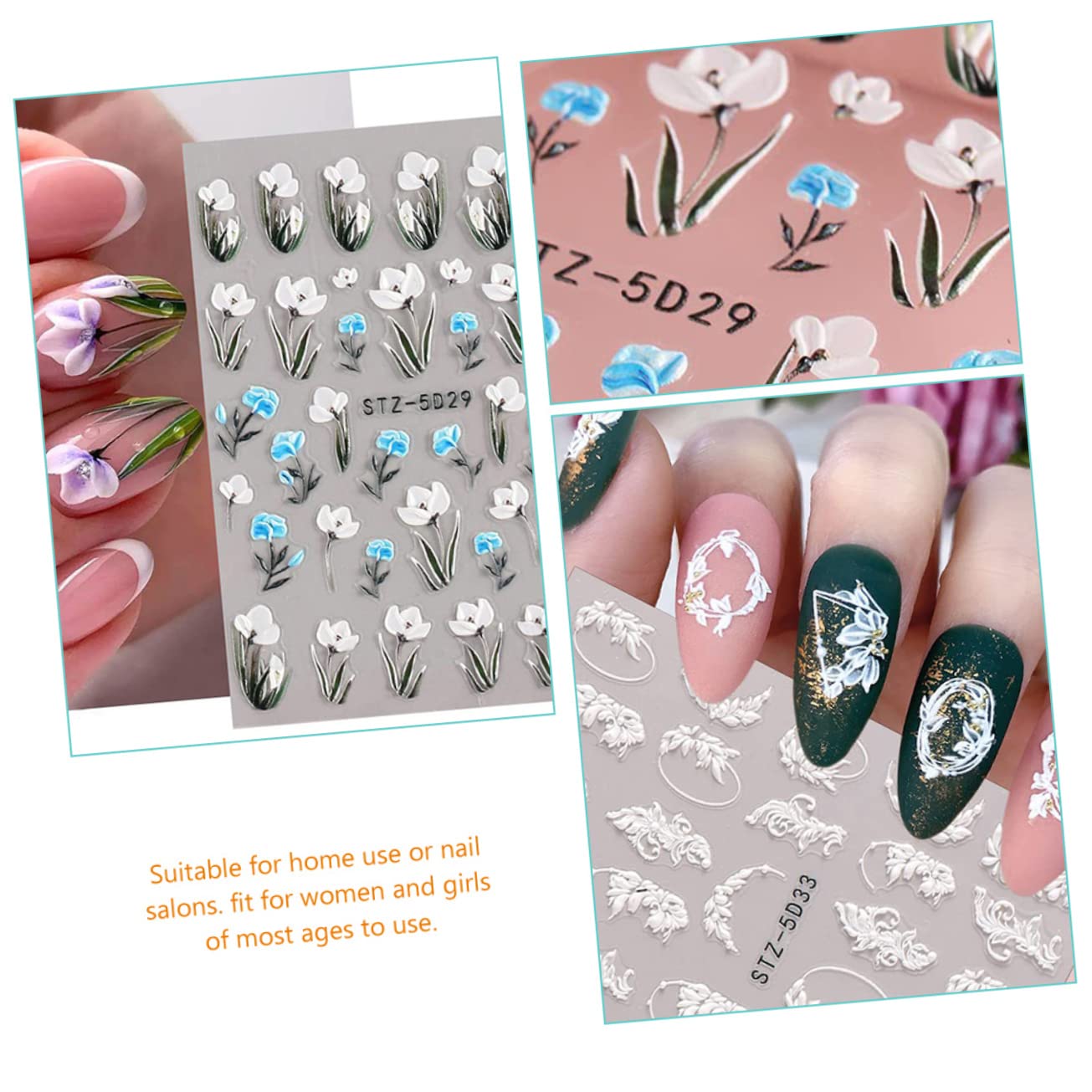 Healeved 30fogli Adesivi Per Unghie Floreali Decorazioni Per Nail Art Embossed Facili Applicare Su Unghie e Lisce Per e
