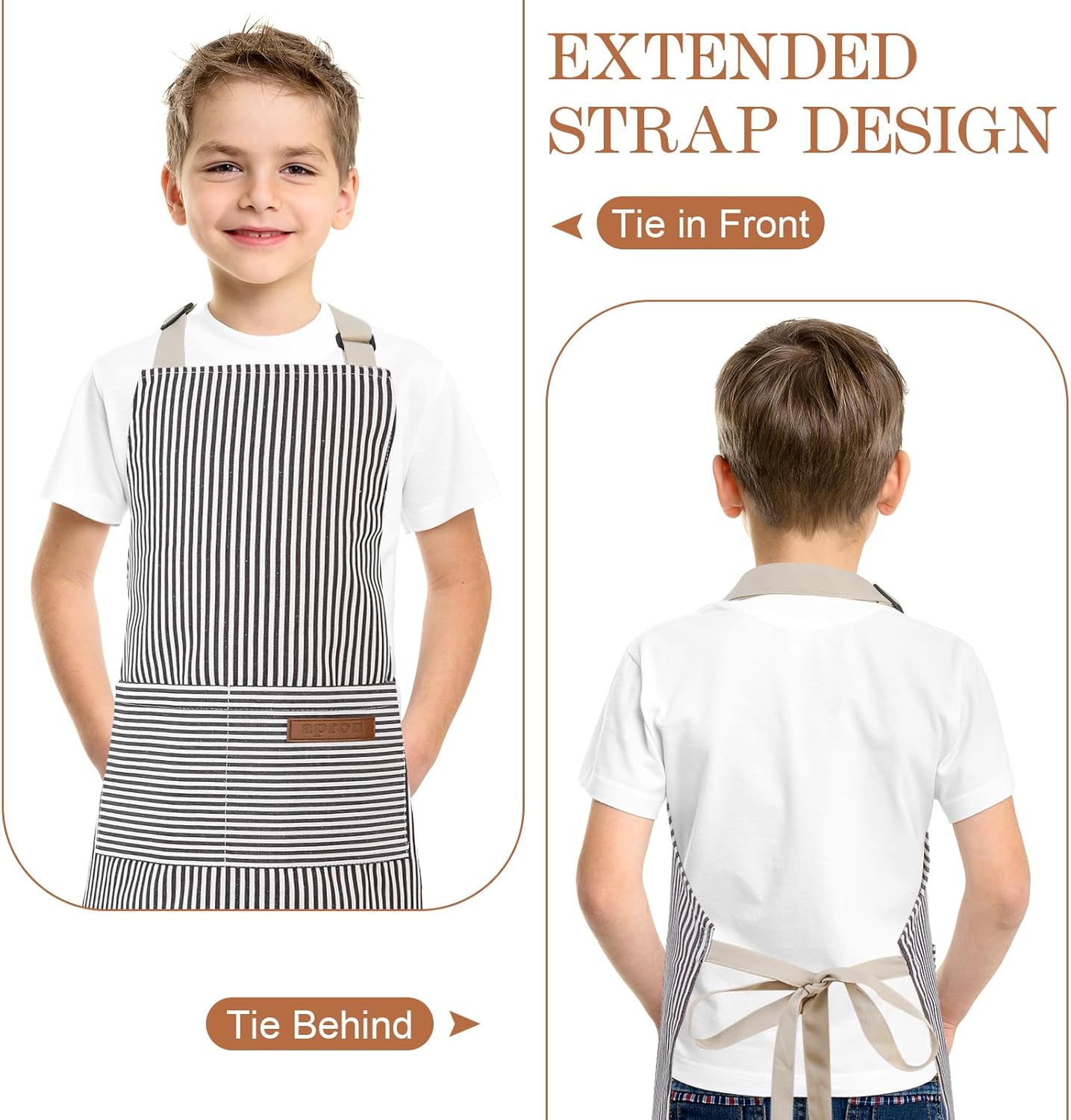 Stripes Kids Apron, Kids Cooking Aprons with 2 Pockets, Cute Kids Aprons for Cooking for Boys and Girls - Image 5
