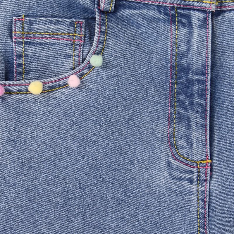 Image of Cutecumber Girls Cotton Rich Denim Wide-Leg Jeans - Side Panel Printed with Floral Ribbon Accessory, Stylish Casual Outfit for Baby Girls & Kids (Age 1-15 Years)