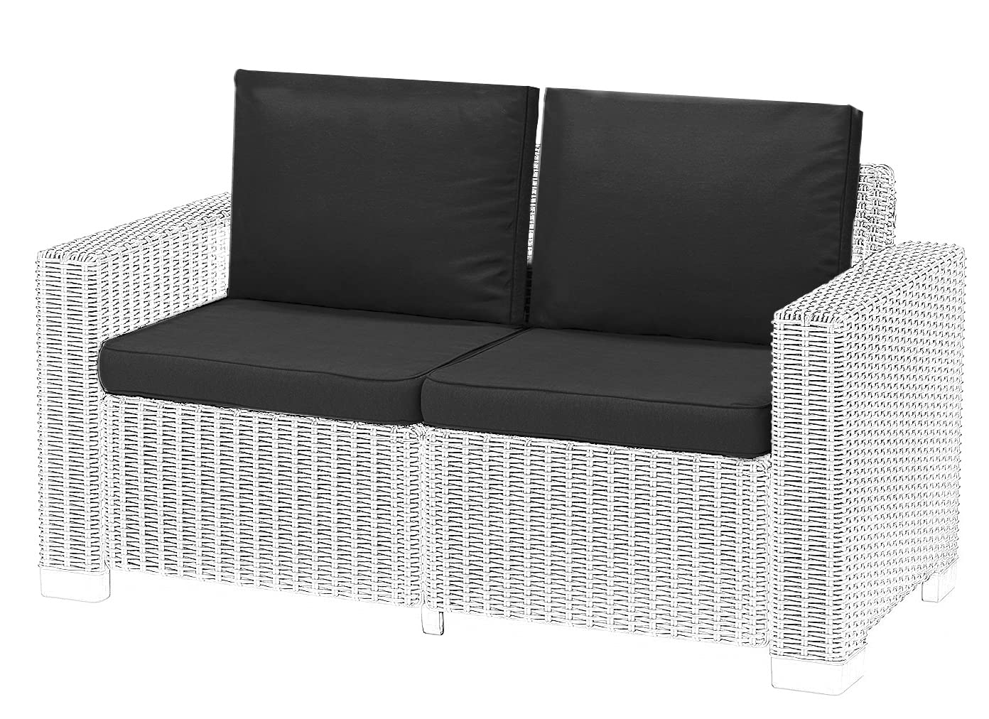 Replacement Seat Cushion Pads for Keter Allibert California Rattan Outdoor Furniture - 1,2 or 3 Seater Water Resistant Rattan Patio Set Sofa Cushions Pads (2 Seater - 4 Pieces, Black) — image 1