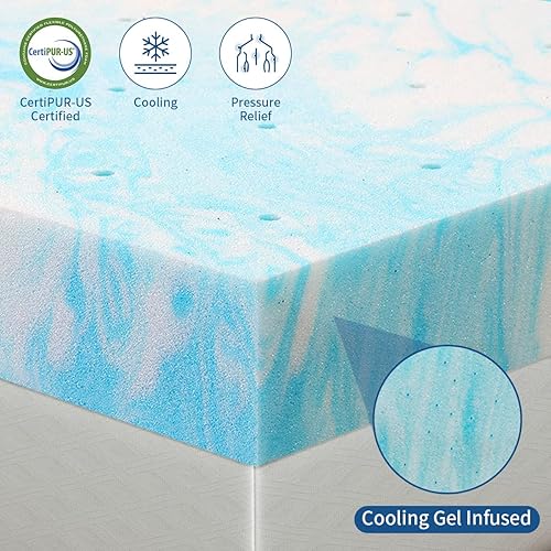 Miniatura 3 de Cubrecolchón, 4 pulgadas, tamaño individual, de espuma viscoelástica de gel, alivio de presión, certificado CertiPUR-US, color azul claro