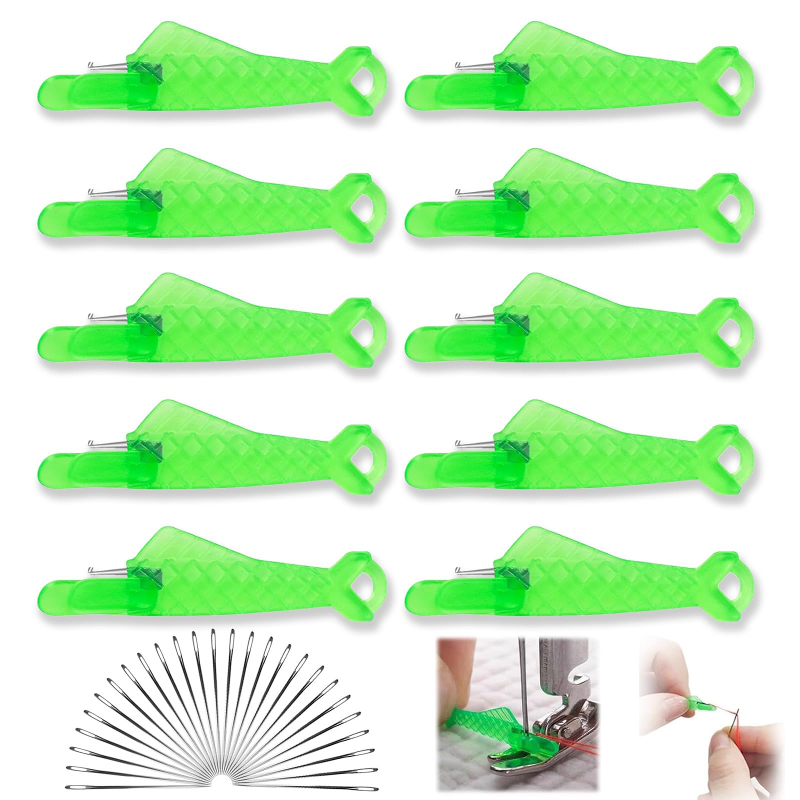 10 Pcs Automatic Sewing Needle Threader, 2025 Upgraded Sewing Machine Needle Threader Comes with 25 Sewing Needles, Easy Selfthread Needle Threaders Tool, for Craft DIY(Green)