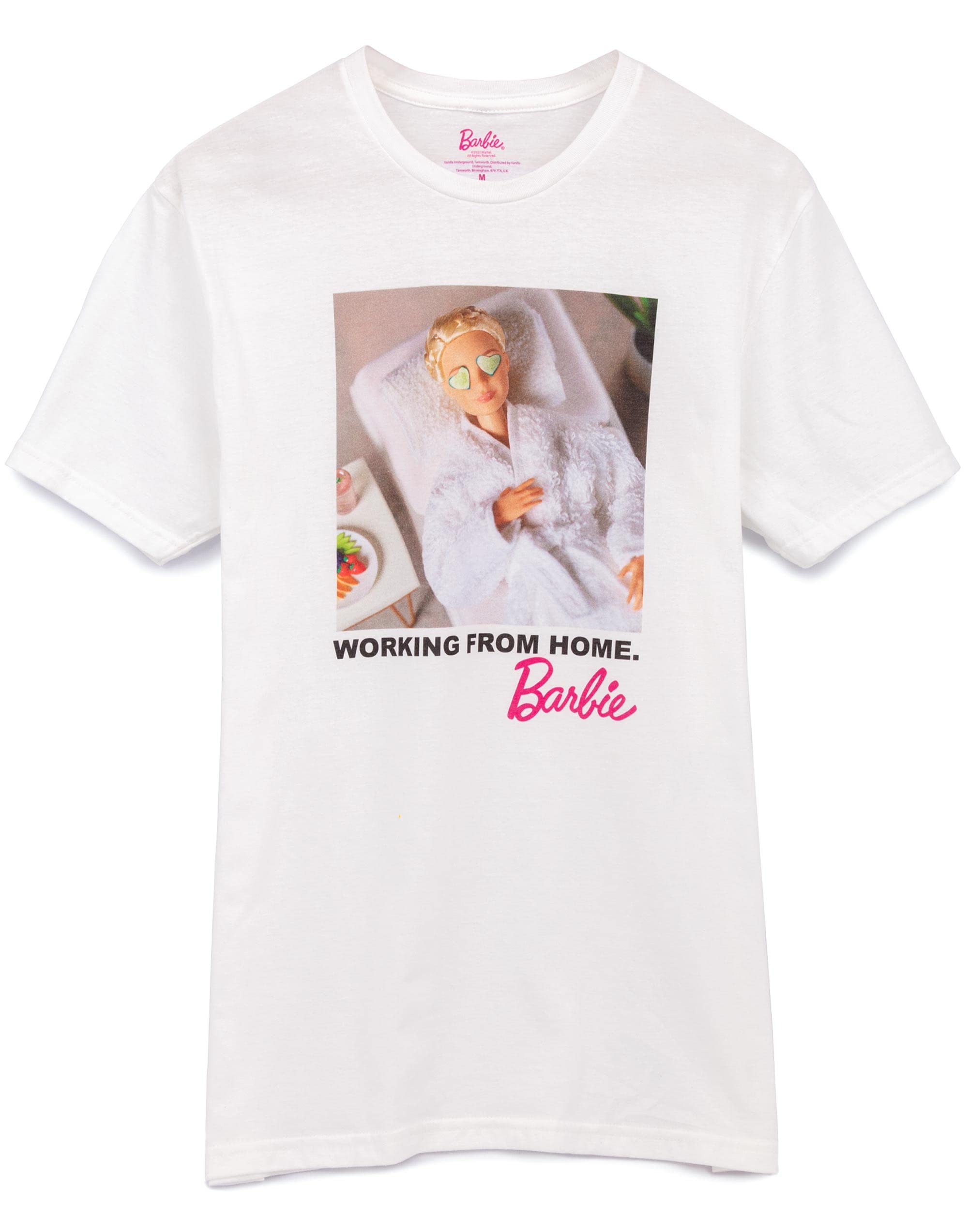 Vanilla Underground Women's White Barbie Barbie Doll Print Short Sleeved T-Shirt - Medium