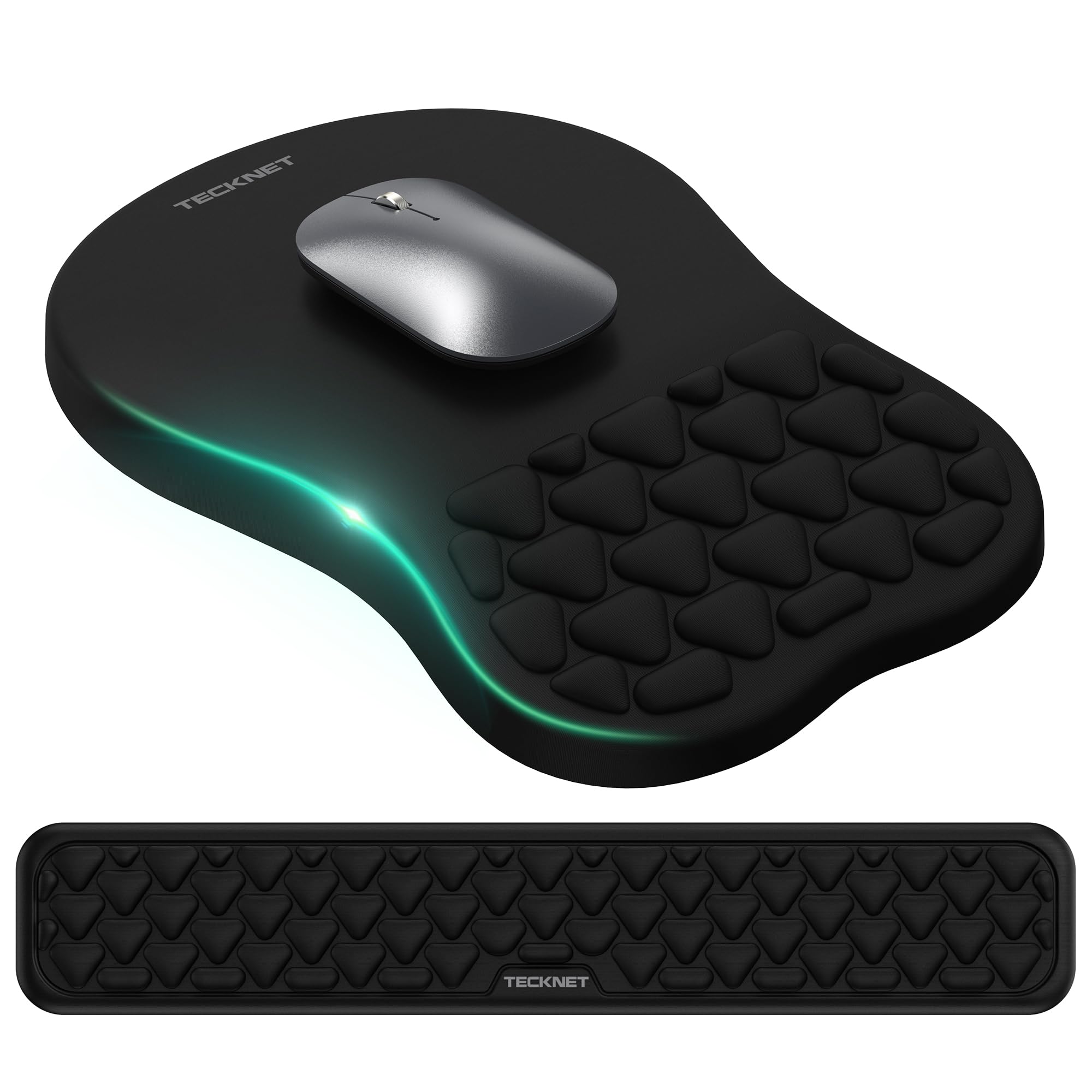 TECKNET Ergonomisches Mauspad und Handballenauflage Tastatur, Mousepad mit Handauflage, Mauspad mit Gelkissen und Rutschfester PU-Basis für Schmerzlinderung für Büro, Home, Laptop, PC(2 in 1)