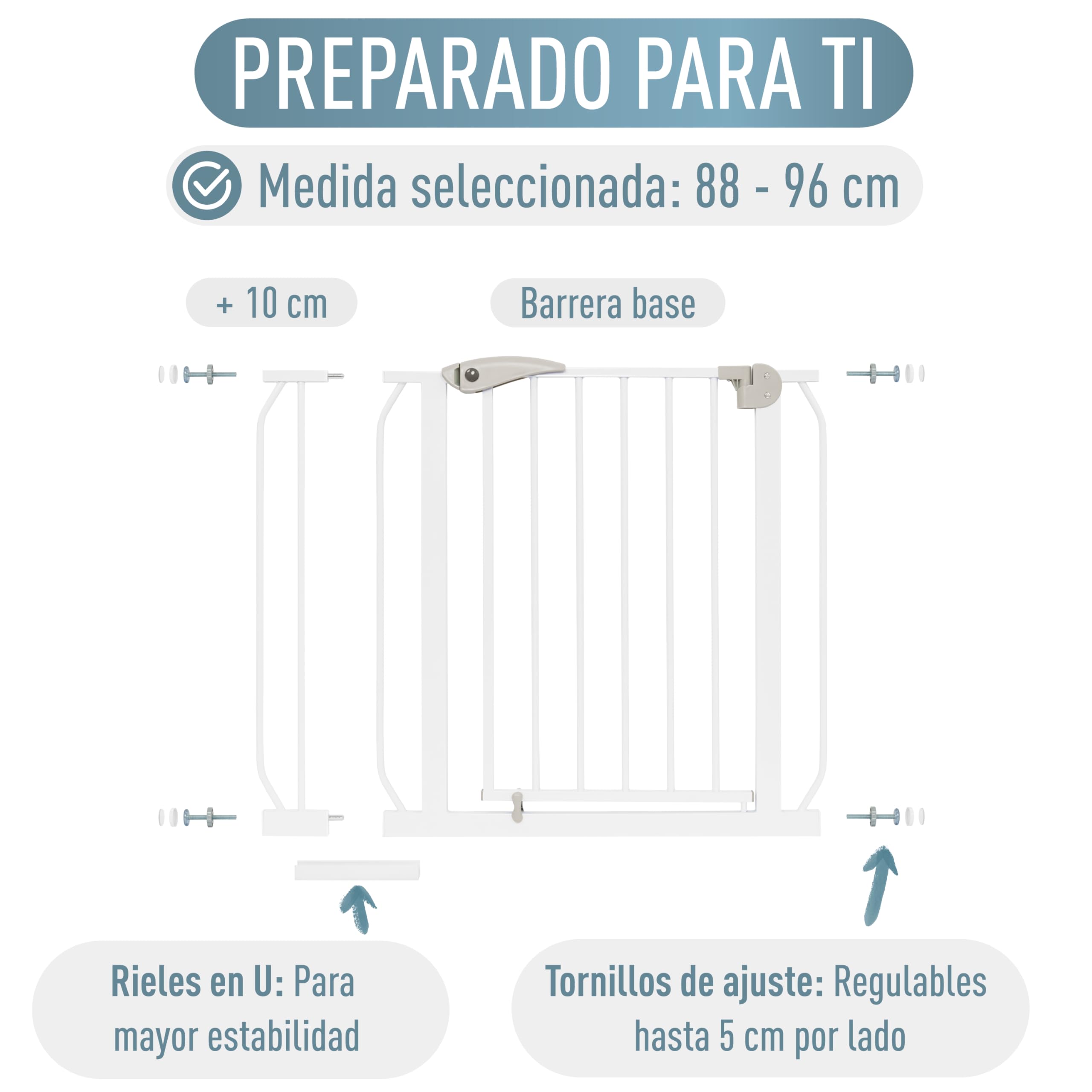 IB STYLE Barrera de Seguridad Berrin - Barrera de Protección, Fijación por Presión, para Puertas Anchas, Sistema Antiapertura, Mascotas y Cachorros, Blanco, Ancho: 88-96 cm
