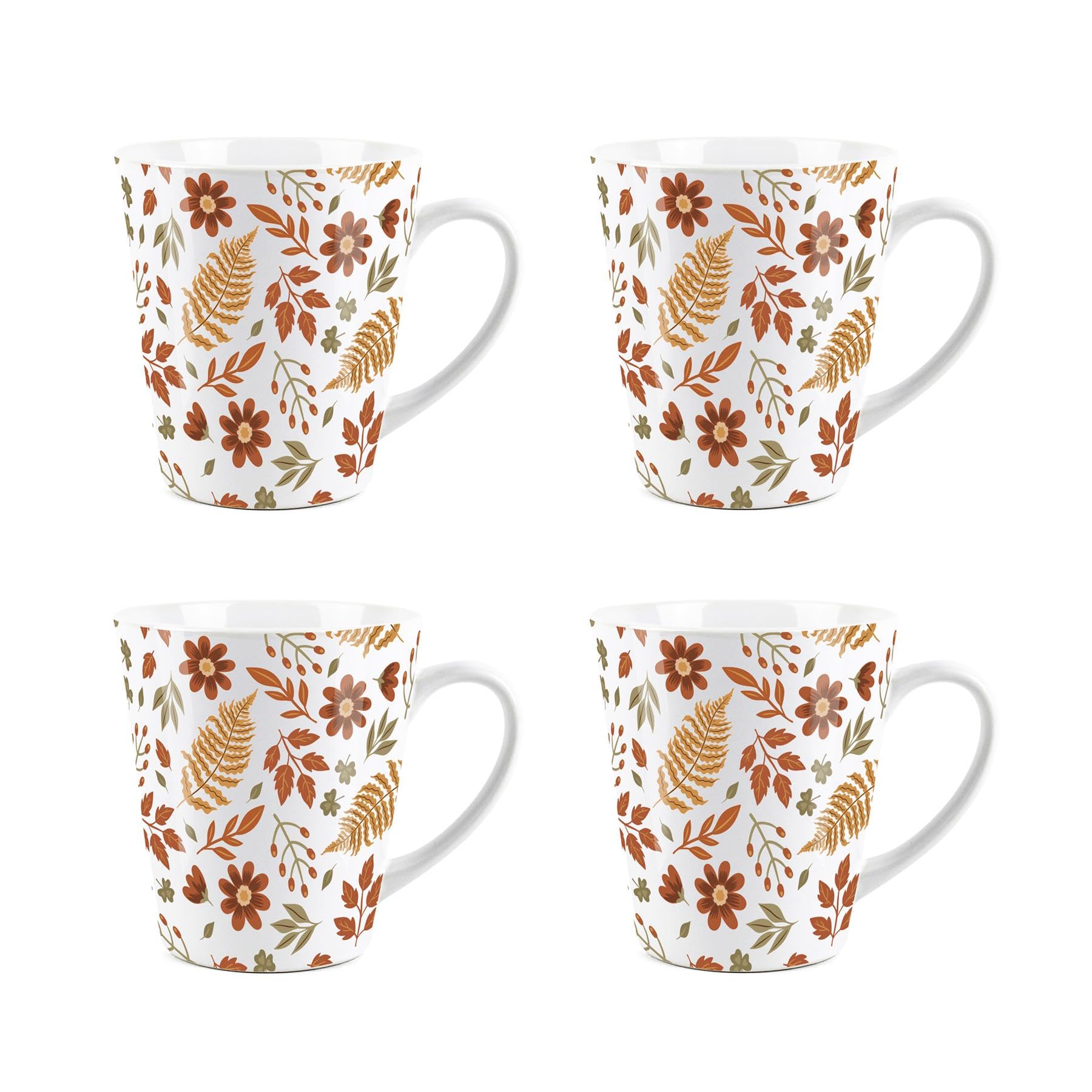 Purely Home Autumn Leaves Small Latte Mugs Set - Ceramic Cup Autumnal Leaf Tea/Coffee Present Gift Set of 4