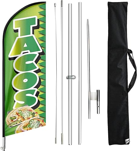 Tacos Swooper - Kit de asta de bandera de plumas y estaca para el suelo, 11 pies para publicidad Swooper Business Sign Flag Pole Kit para tacos
