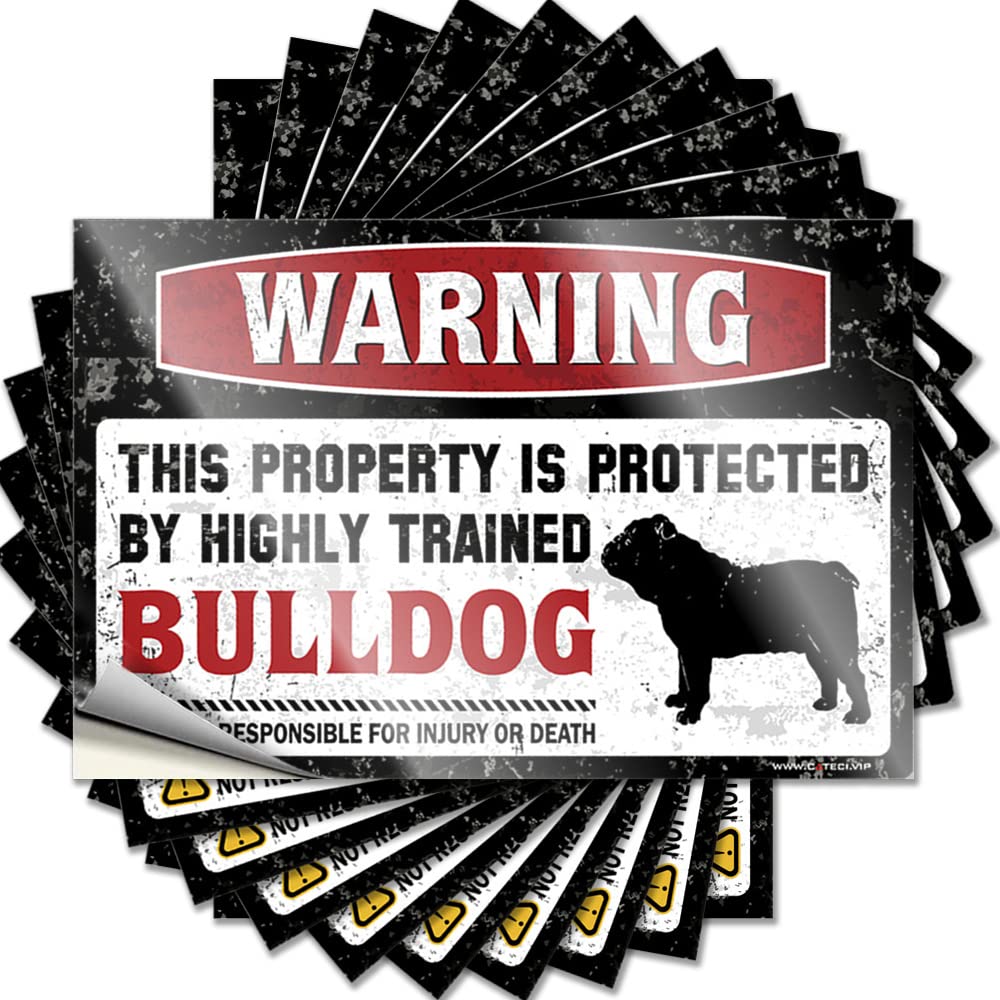 Stickers Holiday Easy Apply | Warning This Property is Protected By A Highly Trained Bulldog Metal Hard Peel and Stick(6X9CM)