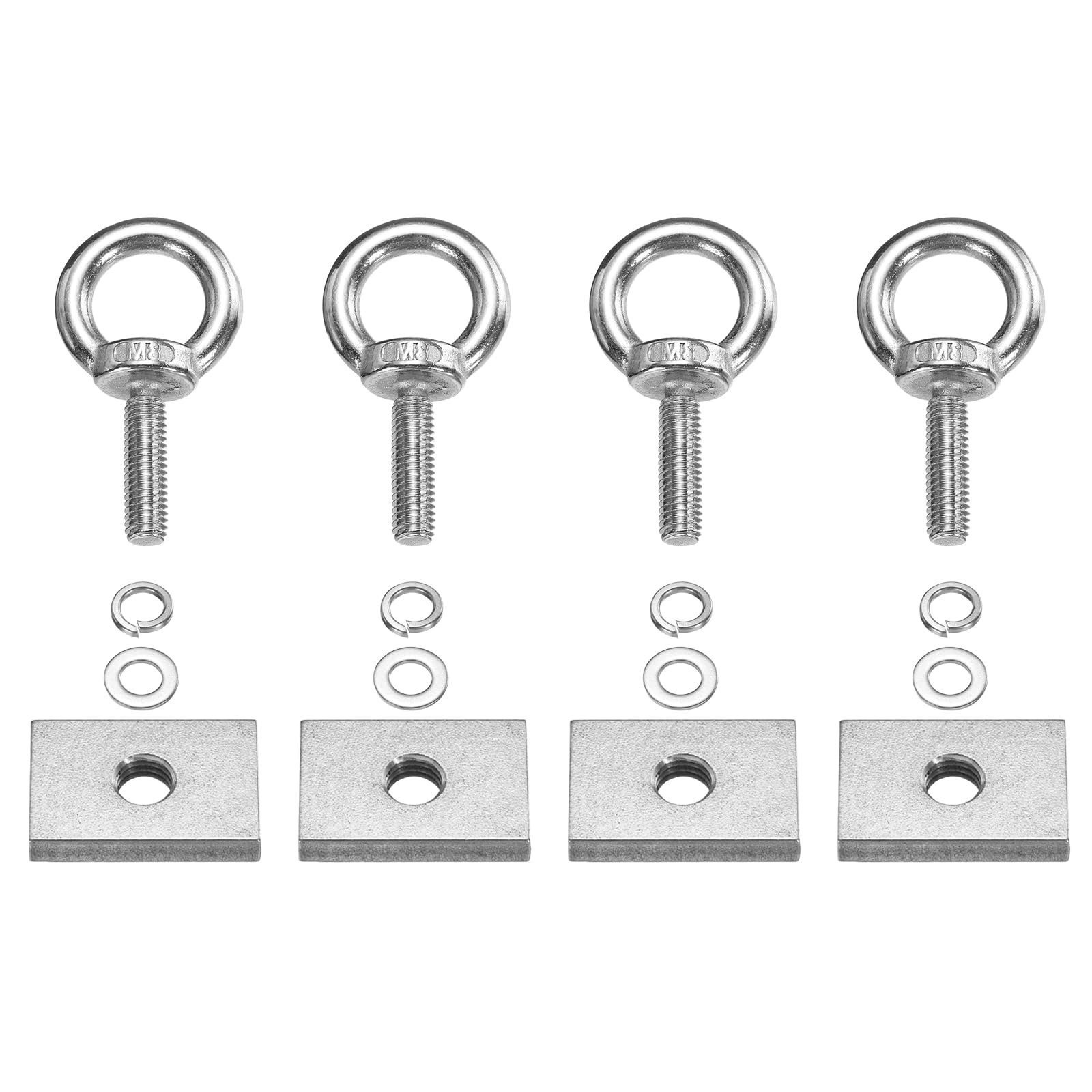 PATIKIL M8 x 30mm Eye Bolt Set, 4 Pcs 304 Stainless Steel Lifting Ring Threaded Shoulder Eyebolt with Nuts Spring & Flat Washers for Hanging Tie Down Straps Outdoor Indoor