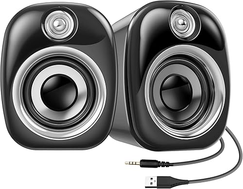 MELOGAGA Altavoces de computadora mini altavoz de escritorio alimentado por USB y estéreo auxiliar de 0138in 20 PC con control de volumen en línea