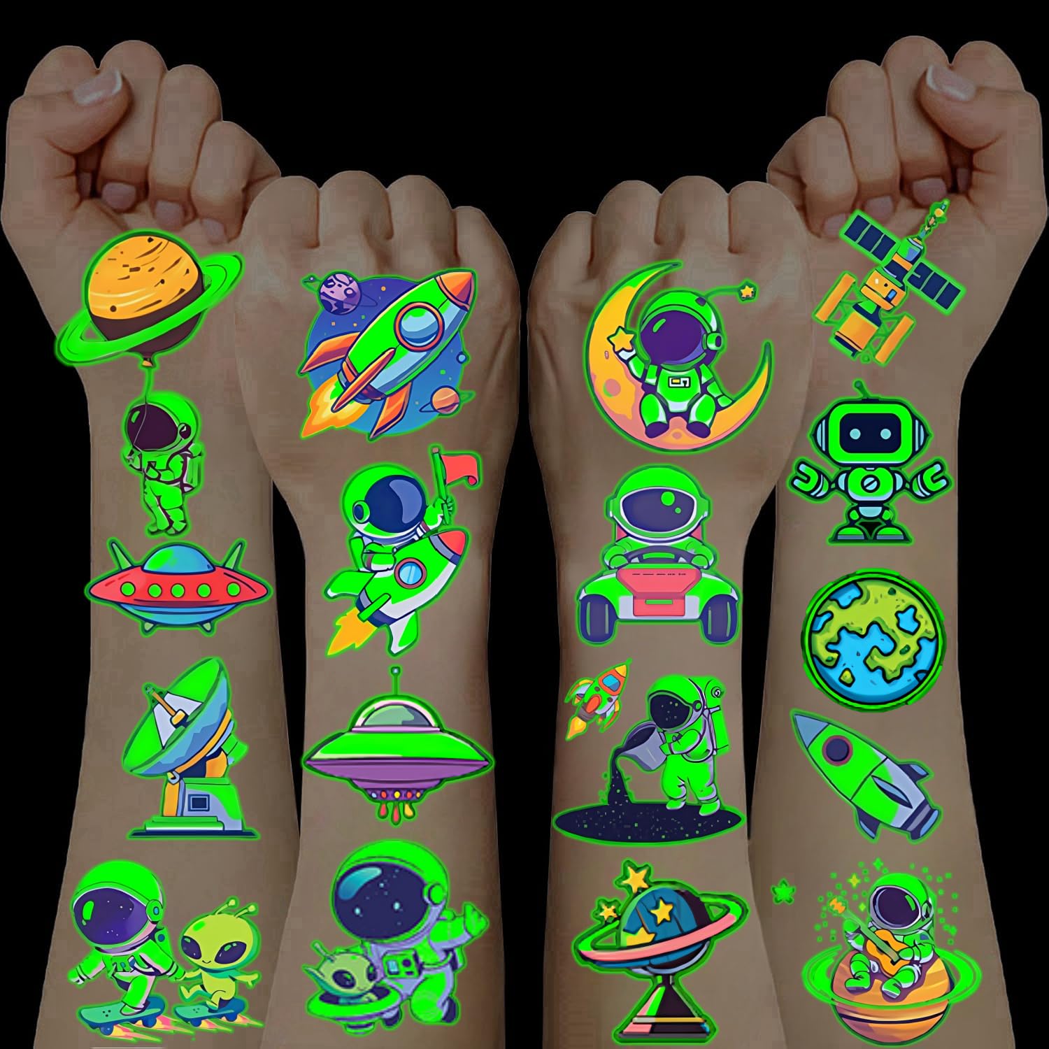 Planet Tattoos for Kids,10 Sheets Temporary Tattoos Party Bags Fillers for Kids Tattoos Boys Glow in The Dark Stickers Space Toys for Boys 3 4 5 6 7 8 9 10 11 12 Year Old Boys Gifts Party Favours