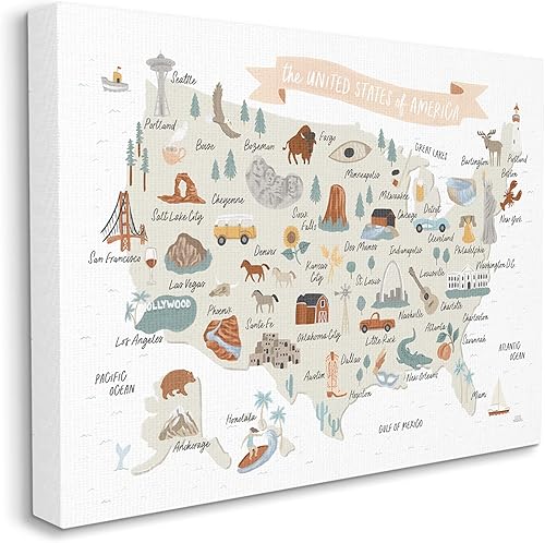 Miniatura 3 de Stupell Industries Lienzo decorativo para pared, diseño de mapa de referencia ilustrado de Estados Unidos, diseño de Laura Marshall, 20 x 16
