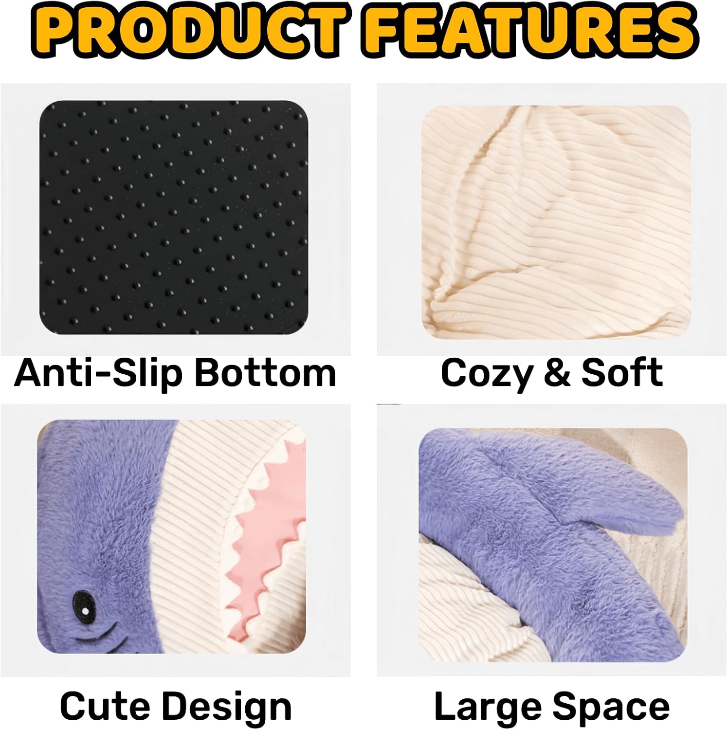 Cute Cat Bed Shark-Shaped Round Dog Sofa Beds Large Space Funny Cat Sofa Anti-Slip for Indoor Cats and Small Medium Dogs (Blue, L (0-27lbs))