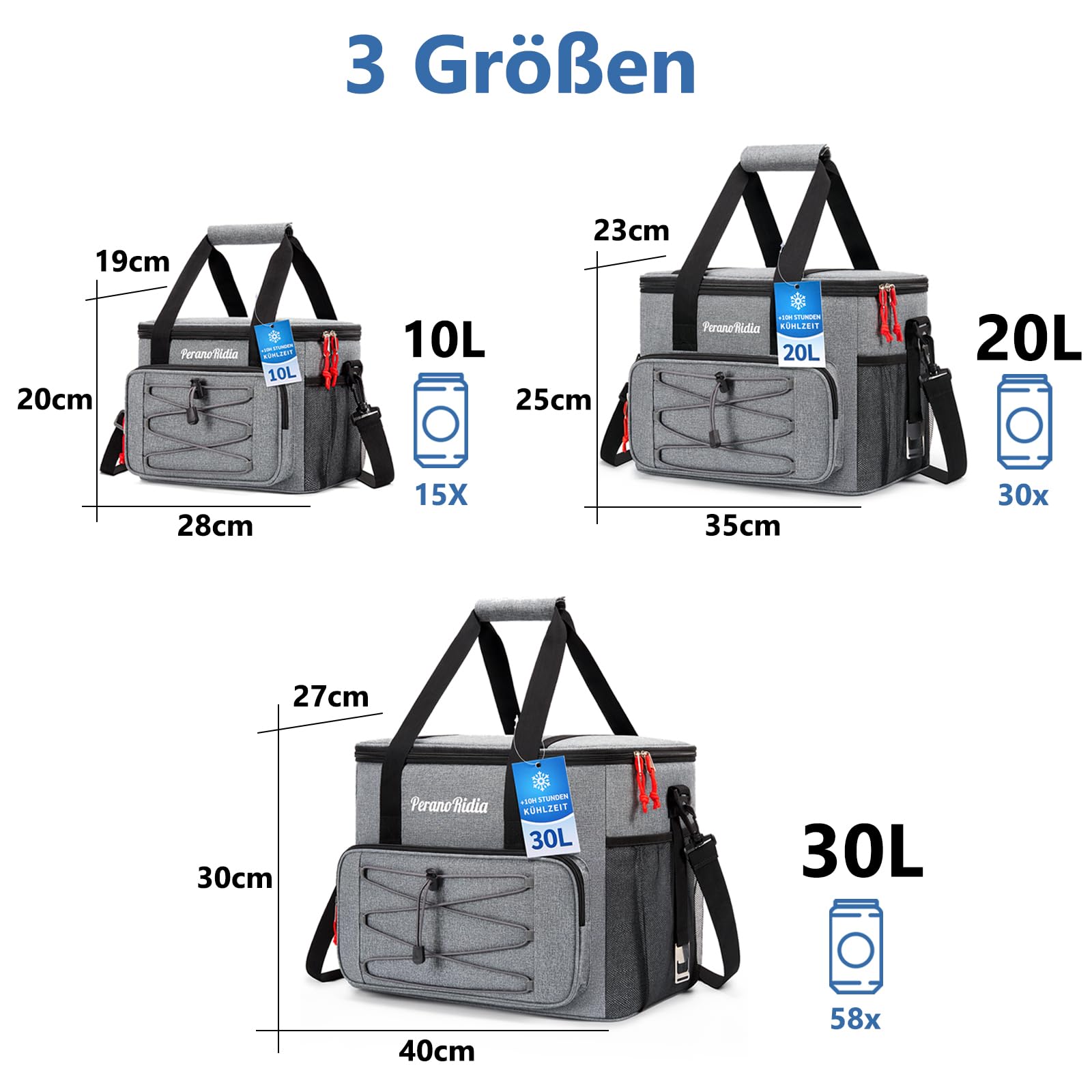 Kühltasche Faltbar für Unterwegs, Isoliertasche Thermotasche Cooler Bag für Essen & Getränke, Tragbare Kühlbox für Camping Strand BBQ Grillen Picknick Wandern Einkaufen