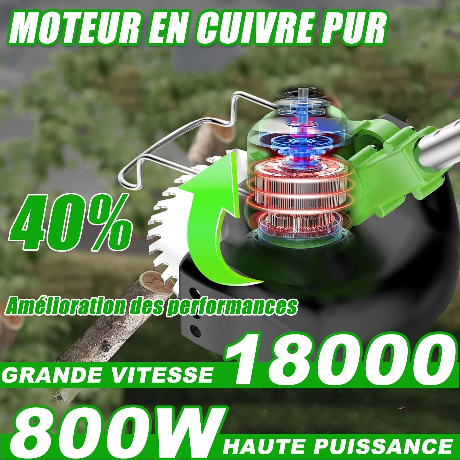 DéBroussailleuse à Batterie Electrique sans Fil 21V 2.0Ah Coupe Bordure avec 2 Batterie et Chargeur de Coupe Bordure avec et Roues Amovibles,Légères et à Faible Bruit,pour Jardin, Pelouse, Ferme