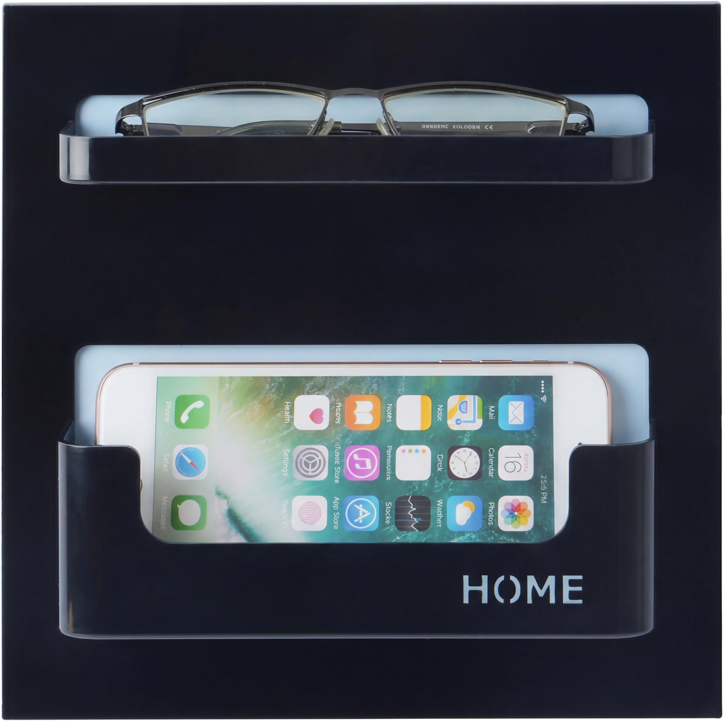 Bedside Shelf with Strong Sticky Gel,Wall Mount Organizer Holder for Cell Phone,Glasses,Remote,Keys,Adhesive Wall Shelves for Bedroom,Bathroom, Kitchen,No Drill Space Saver (Horizontal Type/Black)