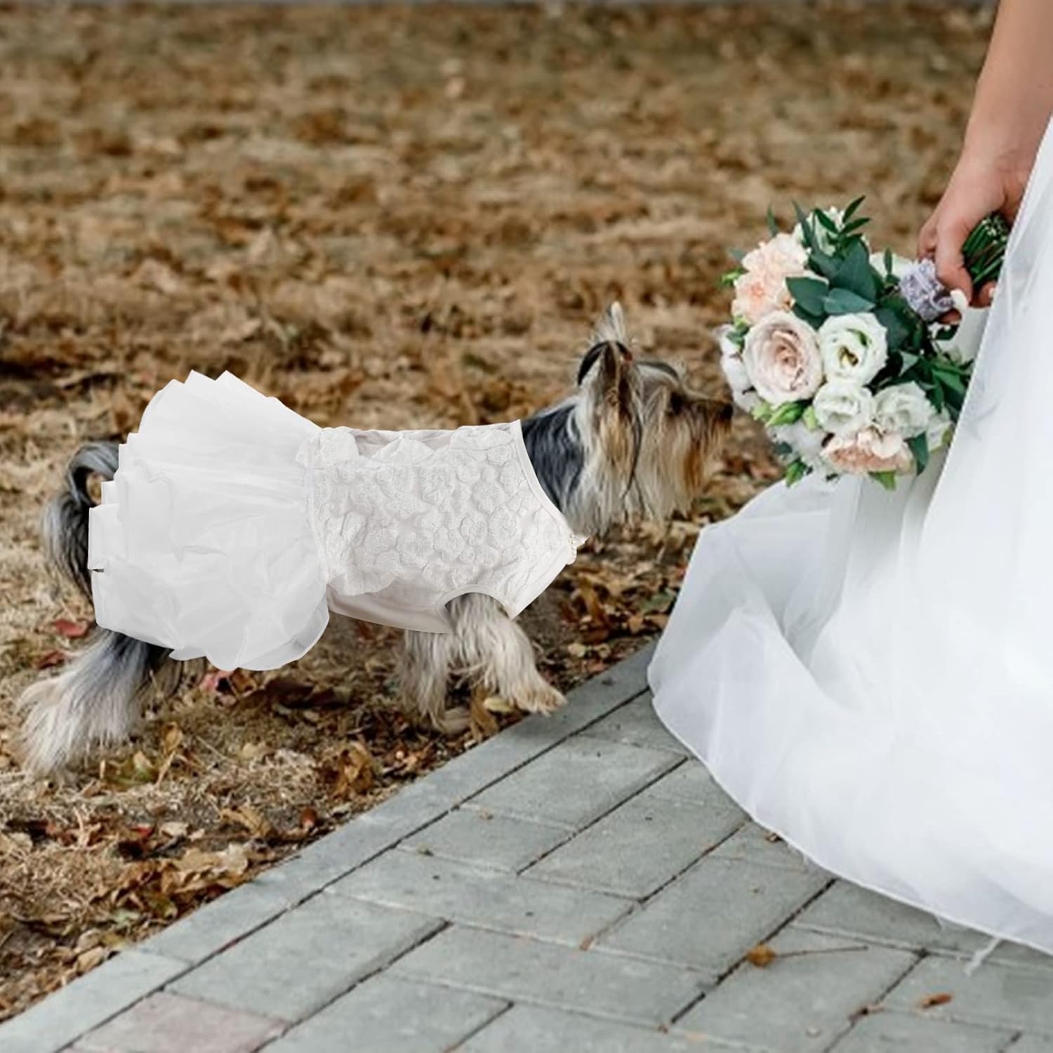 ASENKU Dog Dress, Dog Wedding Dress, Pet Lace Princess Dress with Bows for Wedding Birthday Party, Puppy Formal Apparel with Pearl Necklace for Large Dogs (White, X-Large)