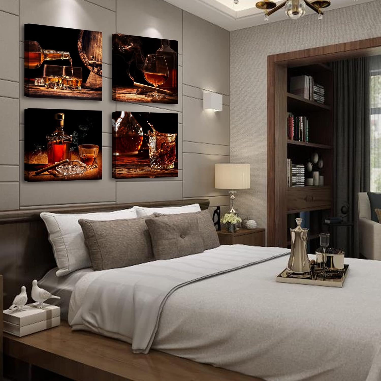 Kitchen Wall Art Wine Retro Artwork Decor Whisky Pictures Canvas Print Painting for Dining Room Bar Decorations Accessories 12"X12"X4 Framed 12"Wx12"Hx4 orange-01