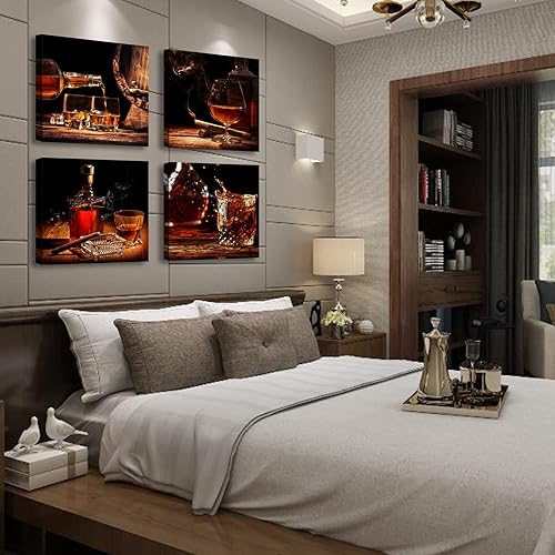 Miniatura 3 de Arte de pared de cocina, diseño retro de vino, decoración de arte de whisky, lienzo impreso para comedor, bar, decoración, accesorios, 12 x 12 x 4