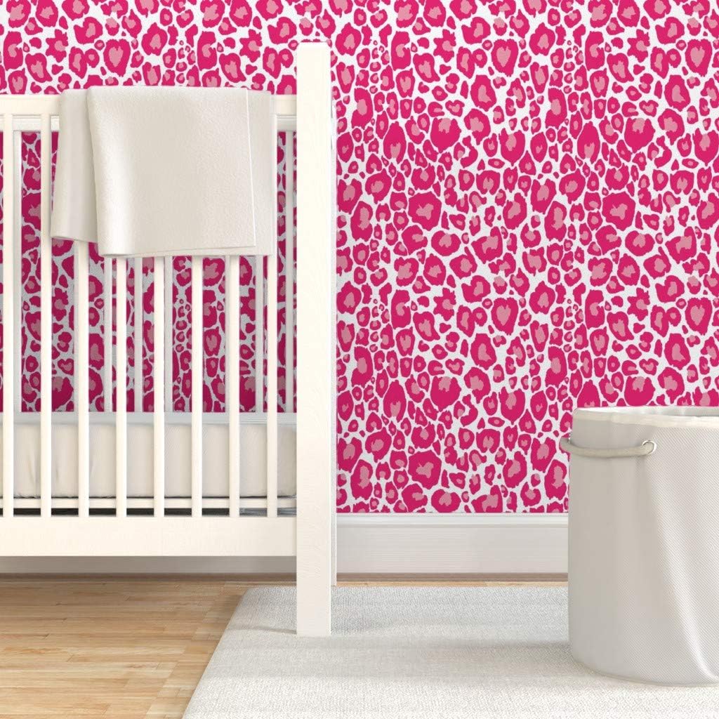 Spoonflower Peel & Stick Wallpaper 3ft x 2ft - Cheetah Print Pinks Animal Hot Pink Leopard Spots Cat Custom Removable Wallpaper