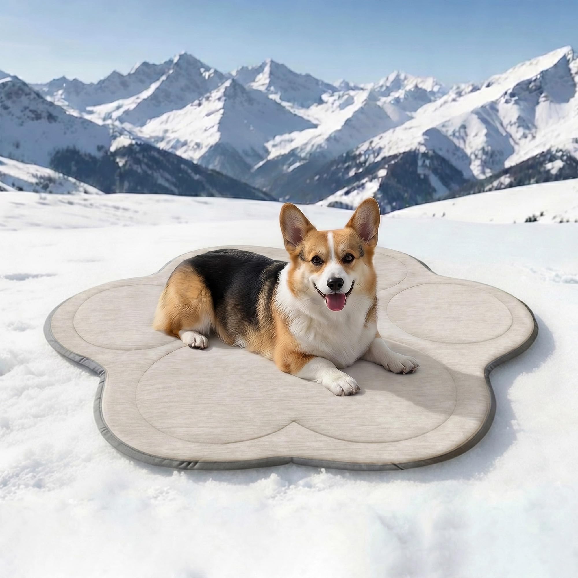 BECROWM Dog Cooling Mat,Q-Max>0.46 Instant Cool Pad for Dogs,Reversible Thick Pet Cooling Pad,Dog Paw shap Machine Washable,for Crate,Car,Indoor&Outdoor Summer（Grey,Large 91 * 81cm