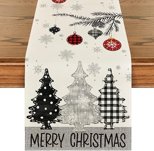 Miniatura 11 de Artoid Mode Camino de mesa con diseño de árboles de pino marrones y copos de nieve, Navidad, decoración de mesa de cocina y comedor para decoración