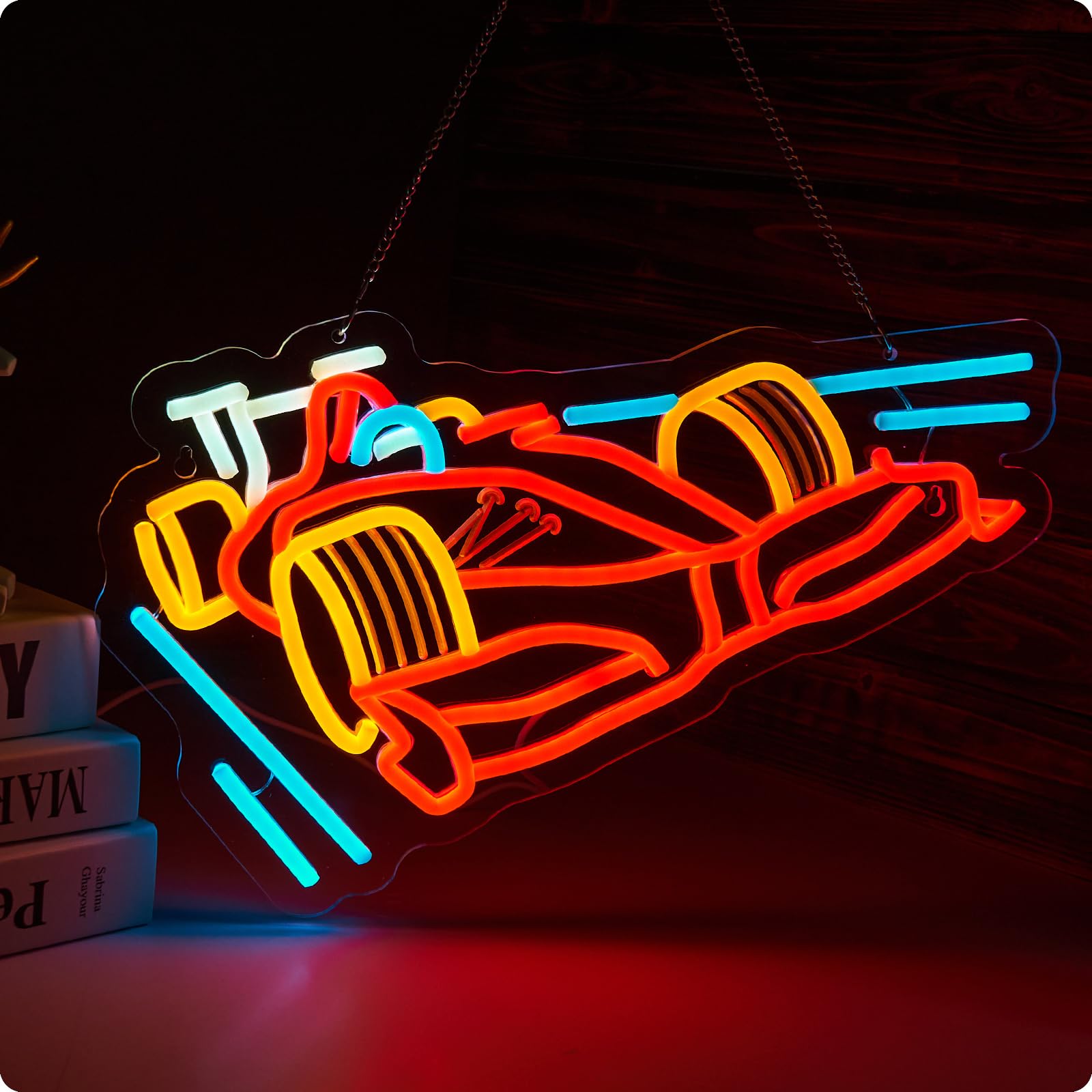 Race Car Neon Sign for wall decor Teen Room Gifts for Birthday Kids Boys Room Decor Playroom Decor(16.3 x10.7 in) โ image 1
