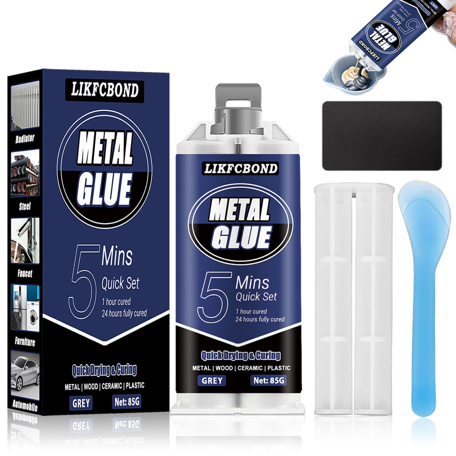 Pegamento para Metal, 85g Adhesivo para Metal Extra Fuerte, Adhesivo con Soldadura en Frío Extrafuerte para Reparación de Metales, Acero Inoxidable, Aluminio, Plásticos y Azulejos