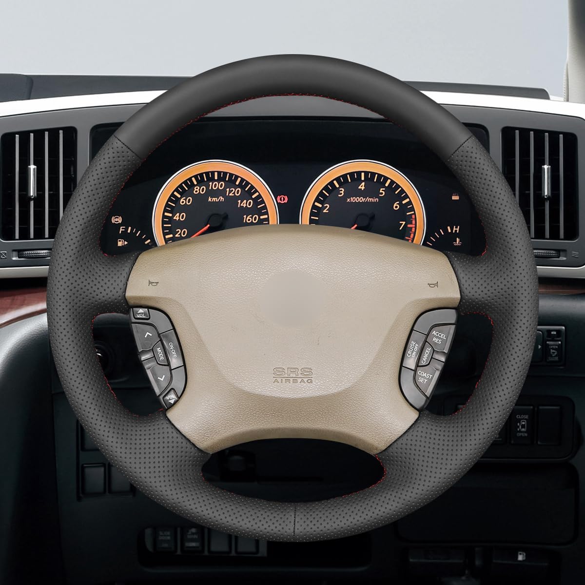 MEWANT Funda de volante de piel sintética negra cosida a mano para Nissan Patrol Y61 1997-2015/Nissan Maxima 2000-2003