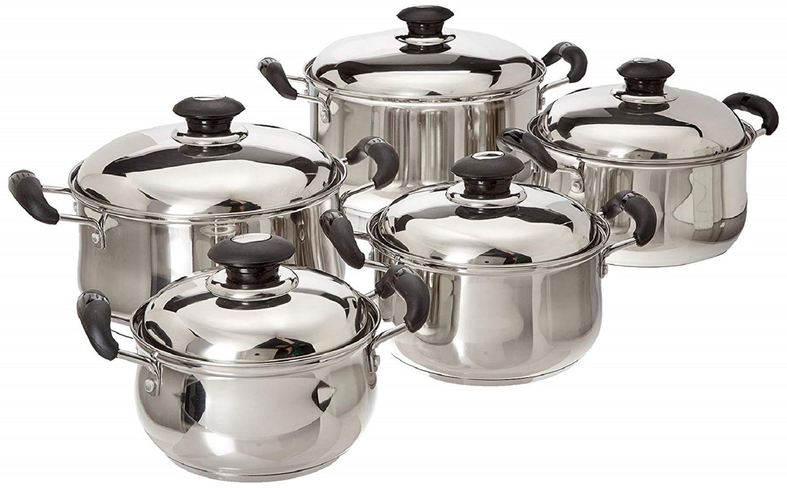 Unwiare High Quality 18/10 Stainless Steel Sauce Pot Set, 1.75 QT, 2.5 QT, 3.5 QT, 4.5 QT and 5.5 QT