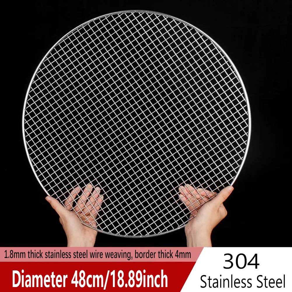 Rundes Grillnetz 48cm,Edelstahl Grillgitter Grillrost Gebacken Antihaftend Für Gasgrill Holzkohlegrills für Fisch gemüse Steak Garnelen