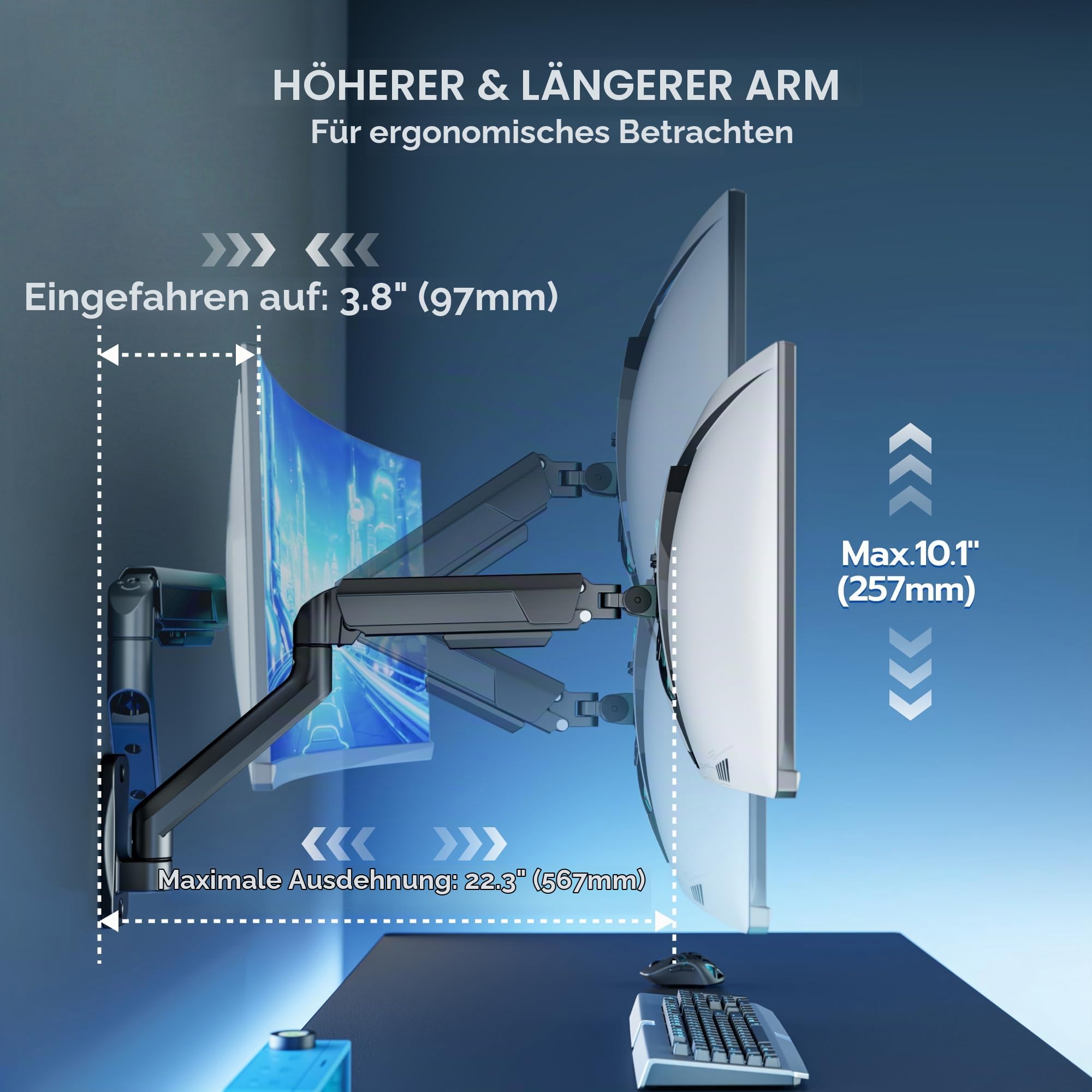 ARES WING Monitor Wandhalterung für 17-40 Zoll Bildschirm, Schwarz